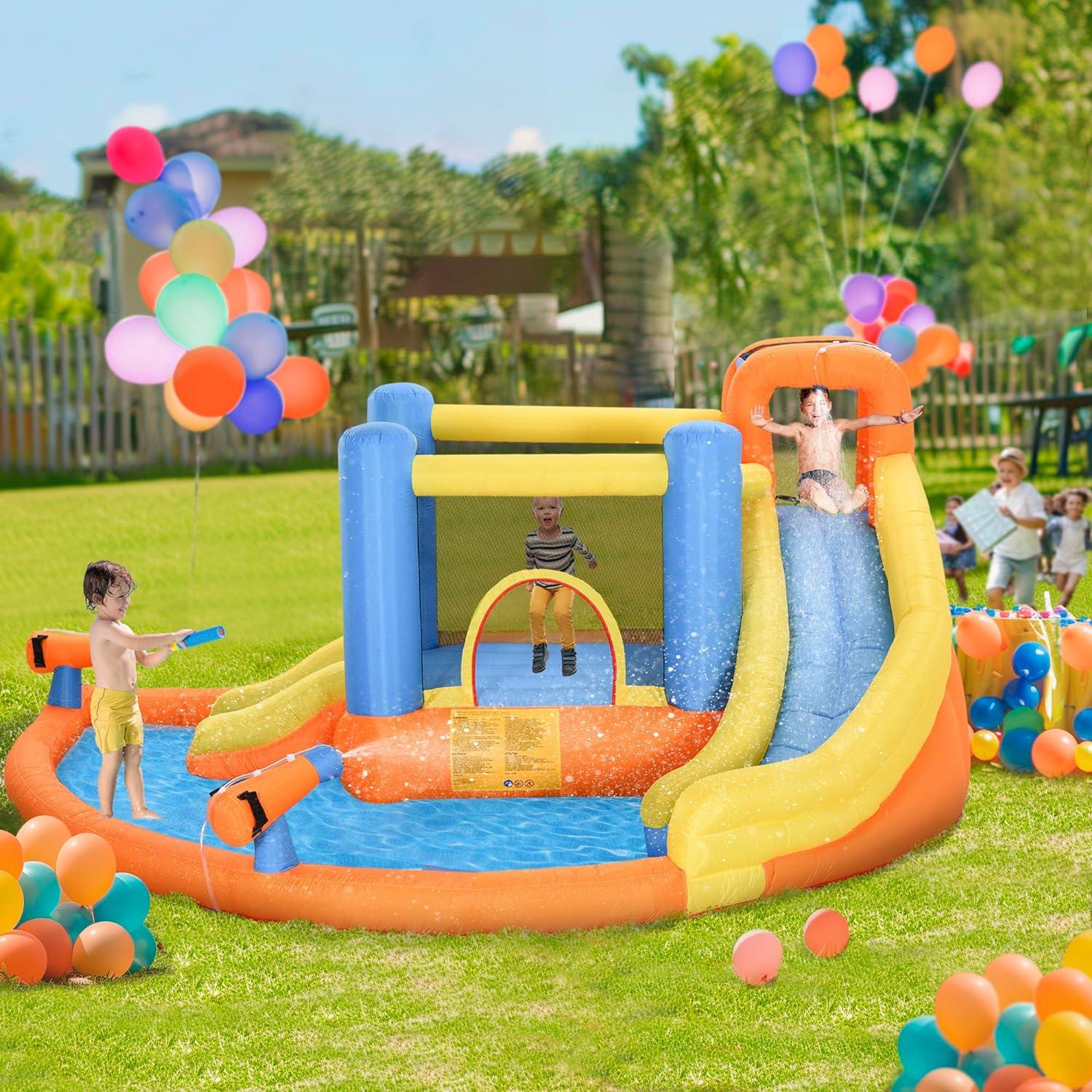 Outsunny 5-in-1 Inflatable Water Slide and Bounce House with Pool