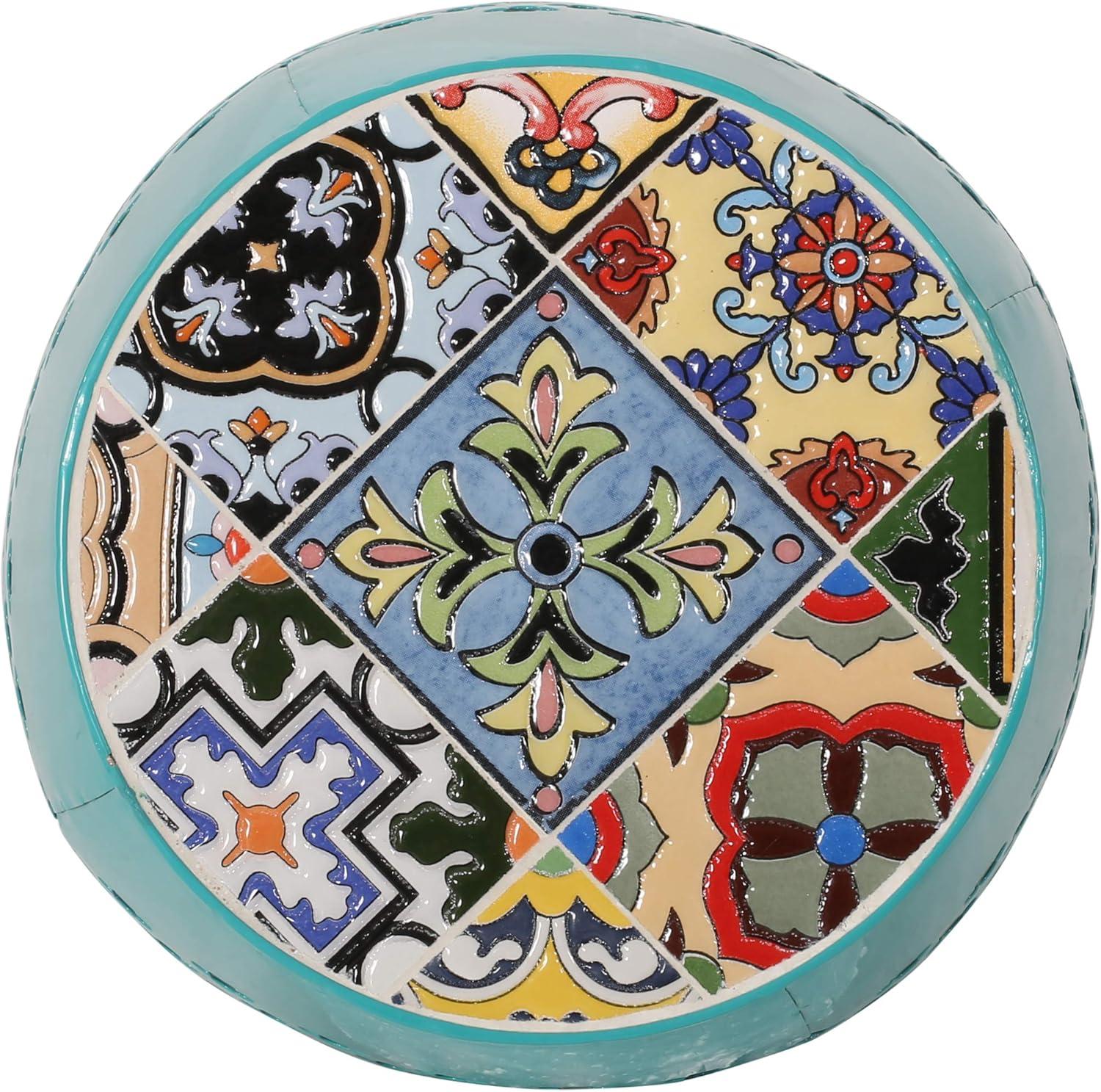 GDF Studio Kalyse Outdoor Lace Cut Side Table with Tile Top, Dark Blue and Multicolored