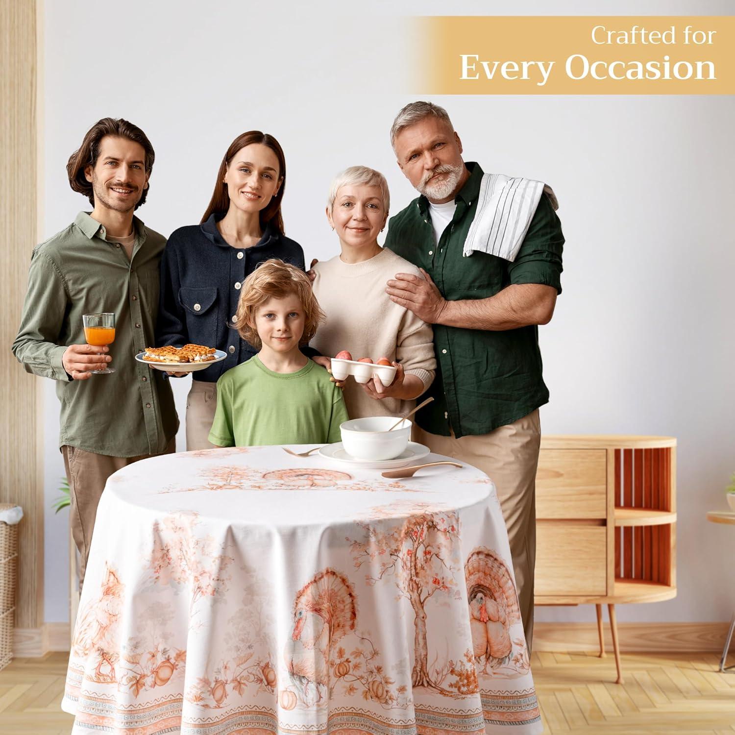 Maison d' Hermine Table Cloth Round Table 100% Cotton 63 Inches Tablecloth Reusable Decorative Everyday Use for Dining Room, Farmhouse, Home, Party, Festive & Wedding - Giving Thanks