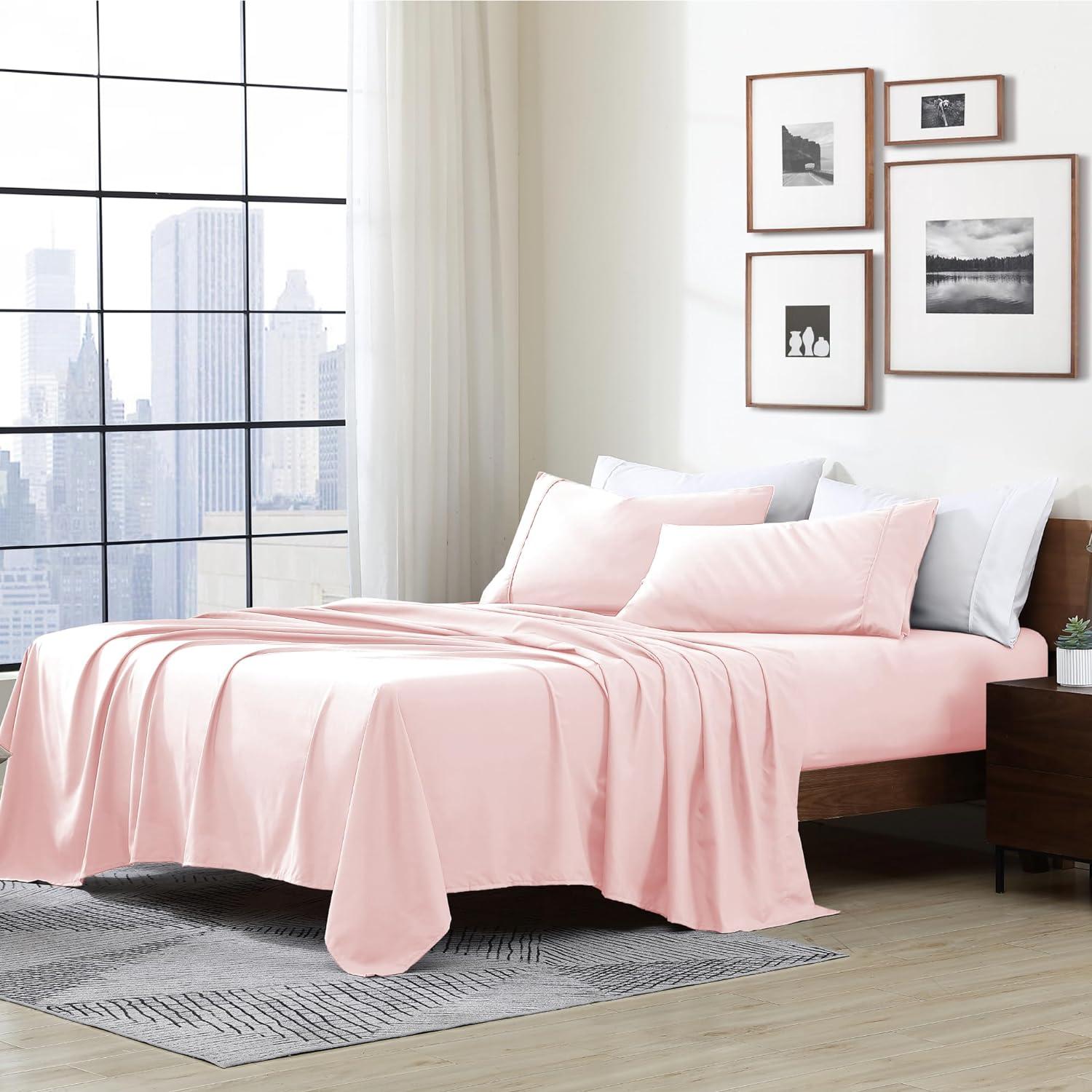 Swift Home | 4-Piece Solid Microfiber Sheet Set Blush Queen