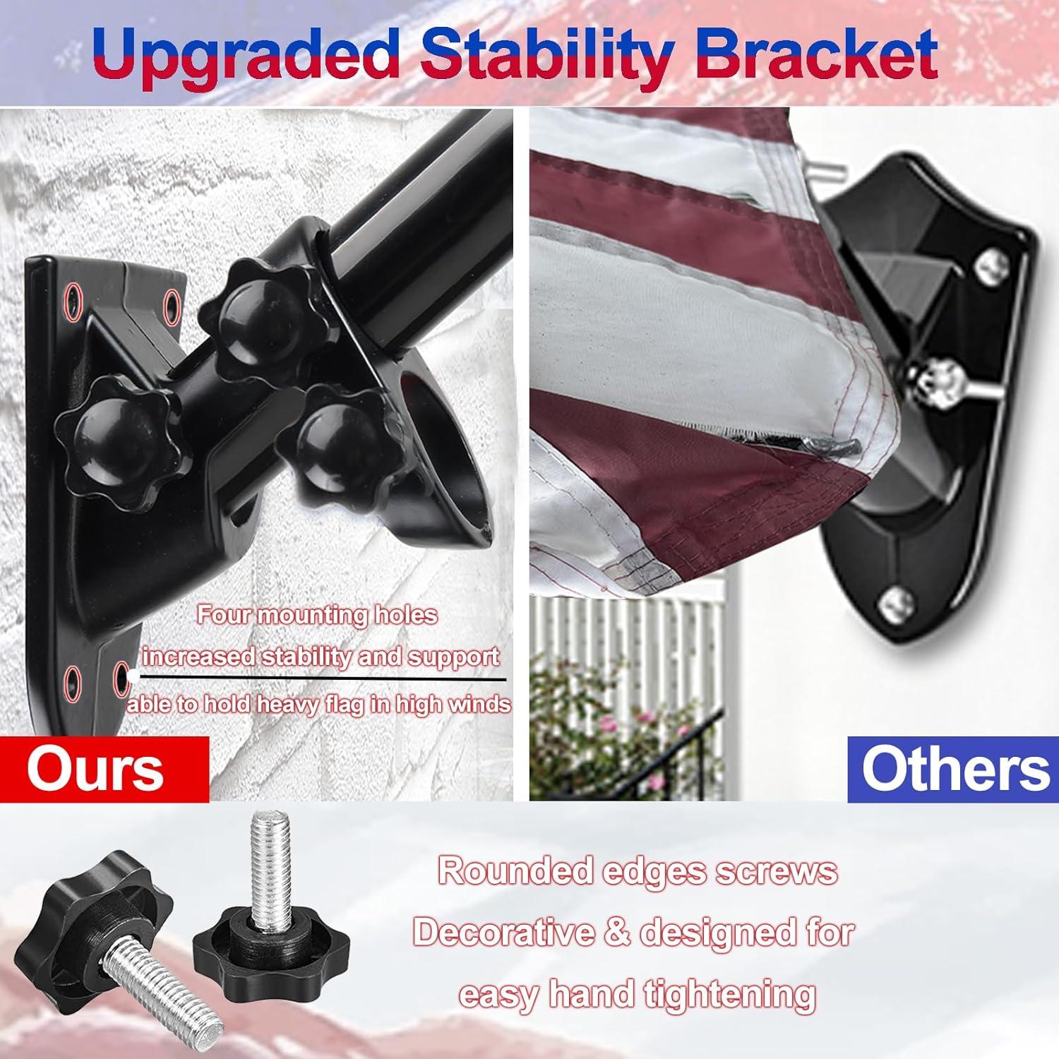 AEASKIEY 5FT Tangle Free Stainless Steel Metal Flag Pole (Black) with 3x5 Embroidered US Flag and Bracket.