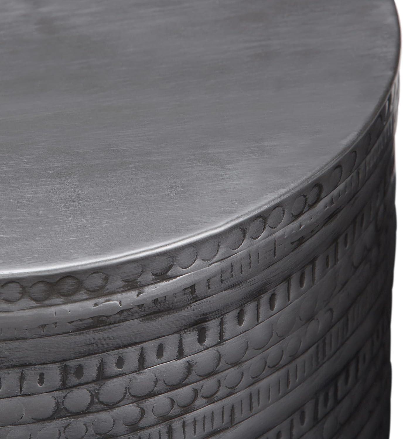 Simpli Home 15"W Metal Boho End Table with Drum Design and Textured Finish, Assembled