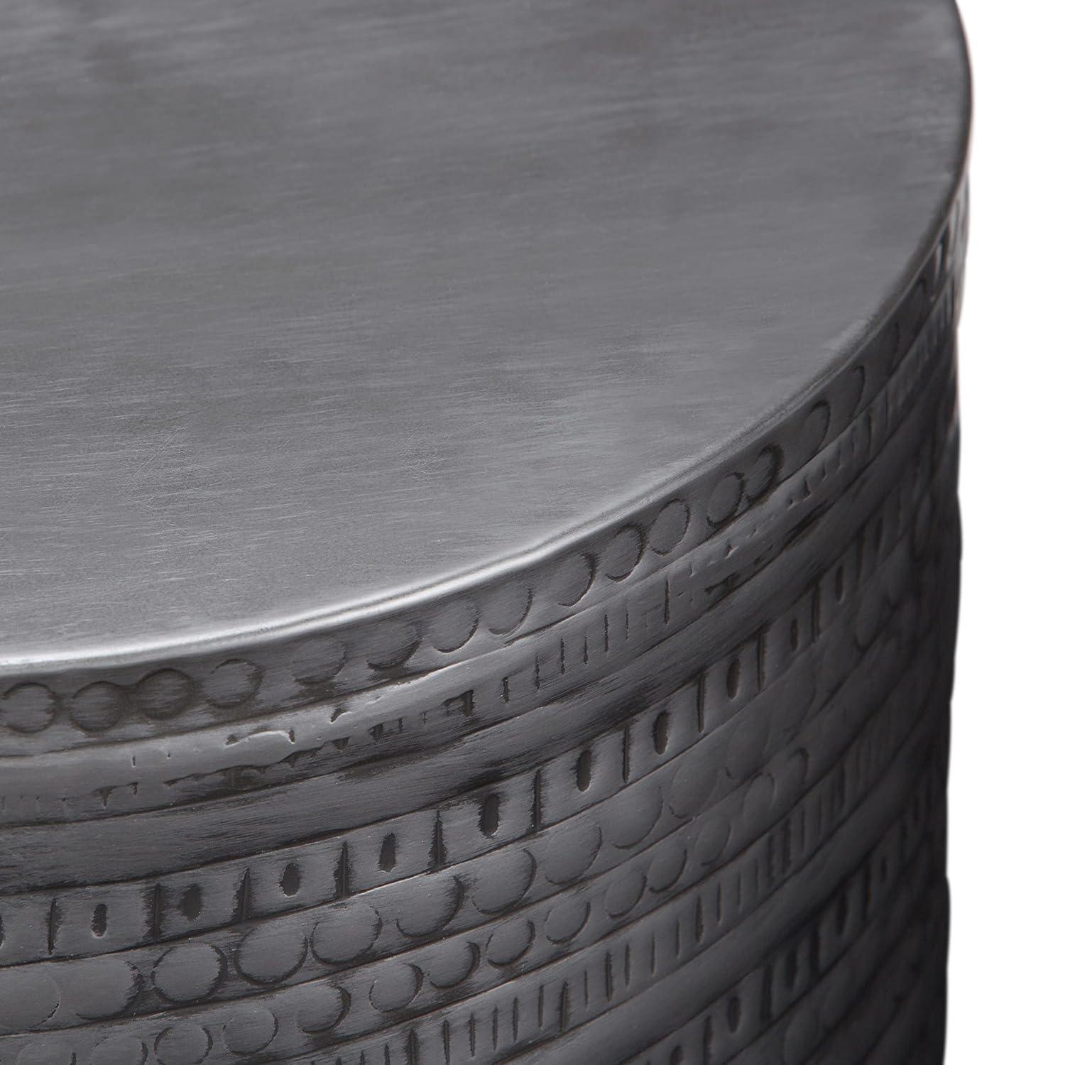 Simpli Home 15"W Metal Boho End Table with Drum Design and Textured Finish, Assembled