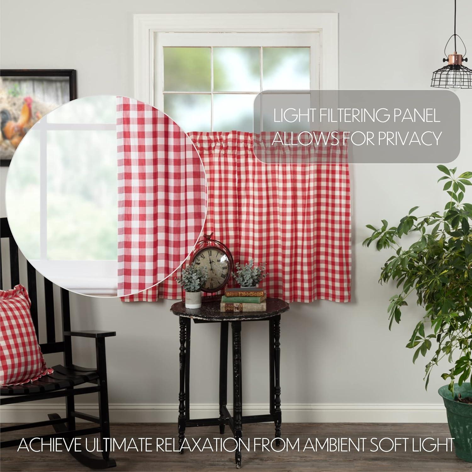 VHC Brands Annie Buffalo Check Plaid Cotton Ruffled Cafe Curtain (Set of 2)