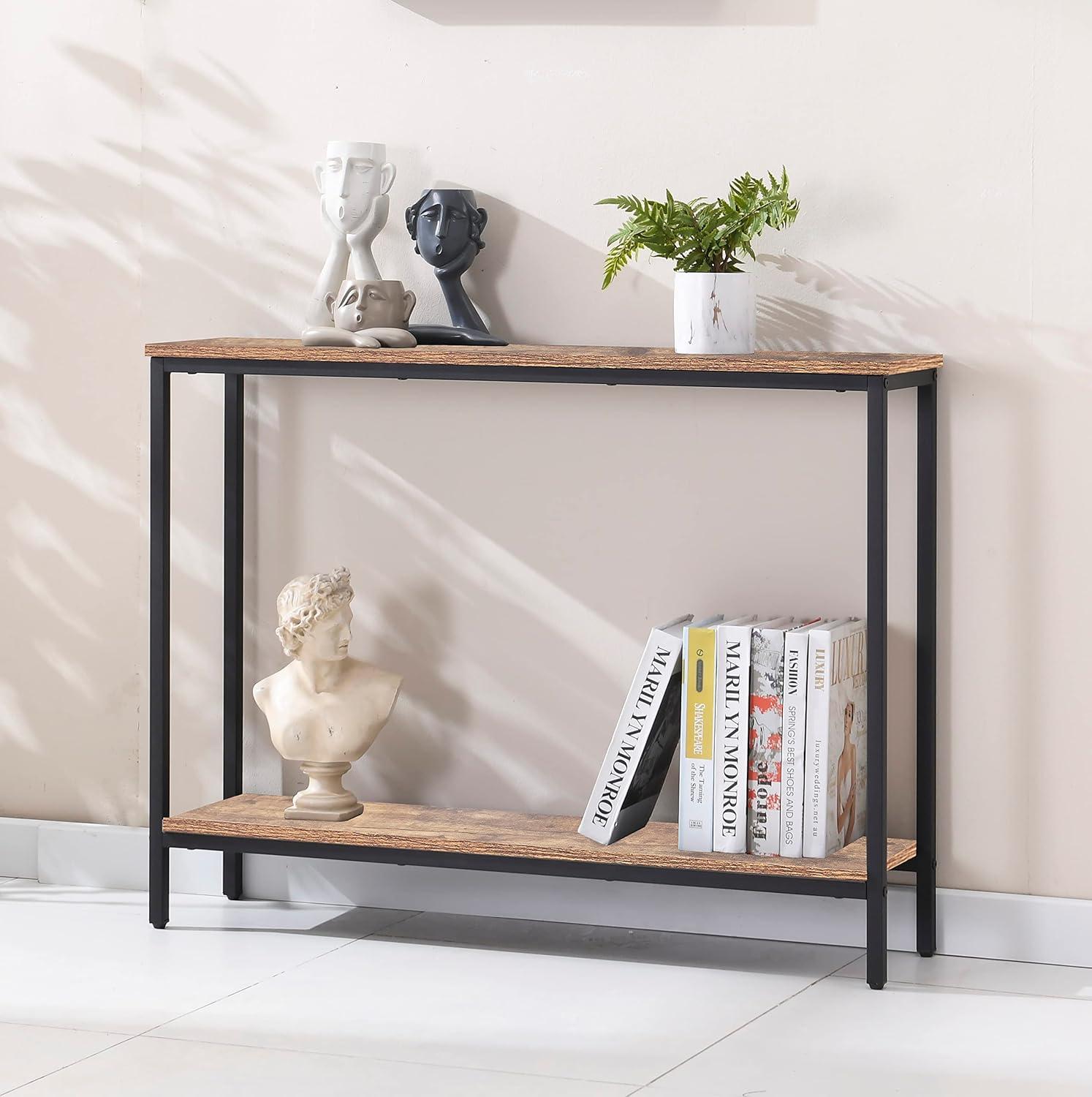 HOOBRO Narrow Console Table, 29.5" Small Entryway Table, Thin Sofa Table, Side Table, Display Table, for Hallway, Bedroom, Living Room, Foyer, Rustic Brown and Black BF75XG01