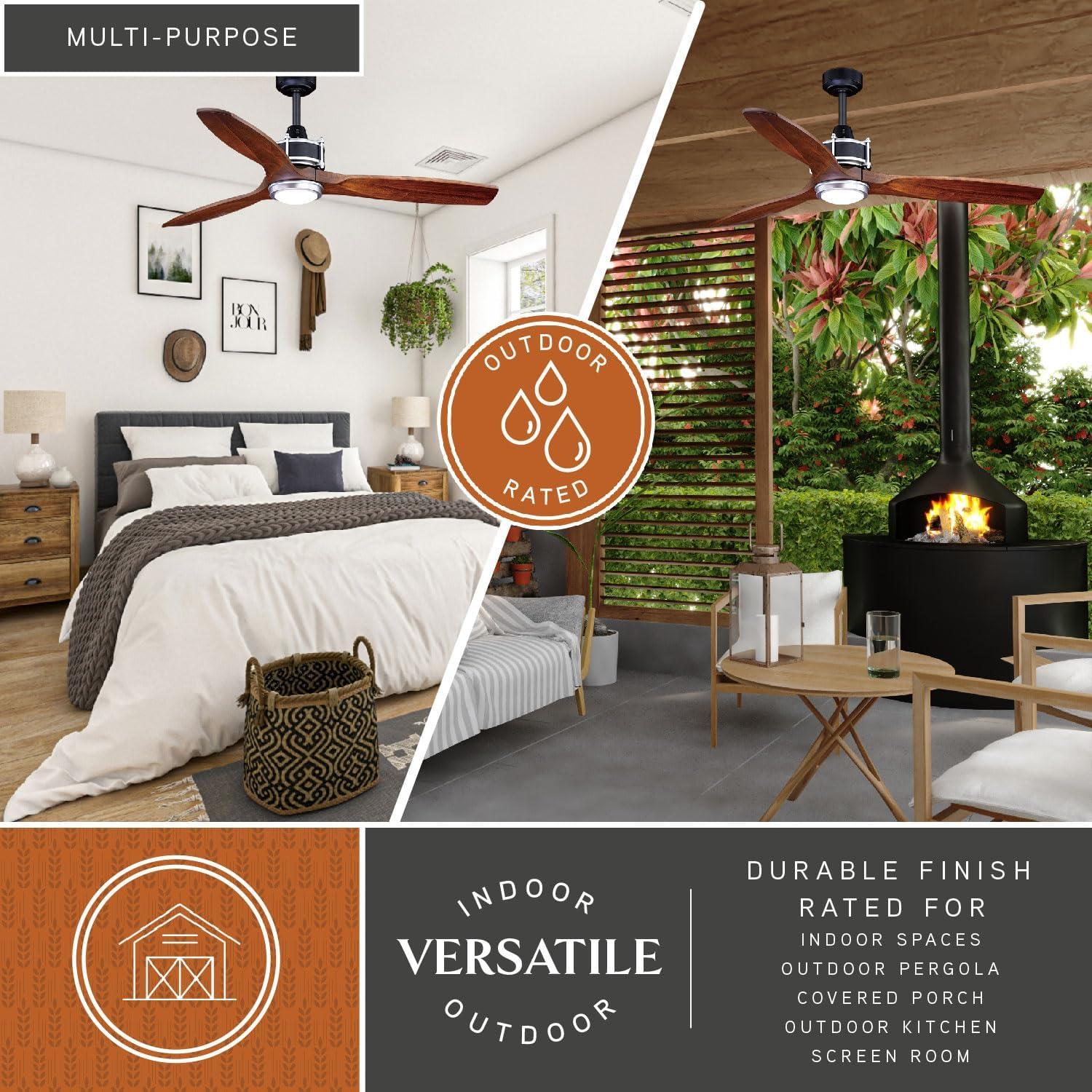 VAXCEL Curtiss 52-in. Contemporary Indoor Outdoor Propeller Ceiling Fan with Wood Blades, LED Light Kit and Remote, Matte Black and Brushed Silver