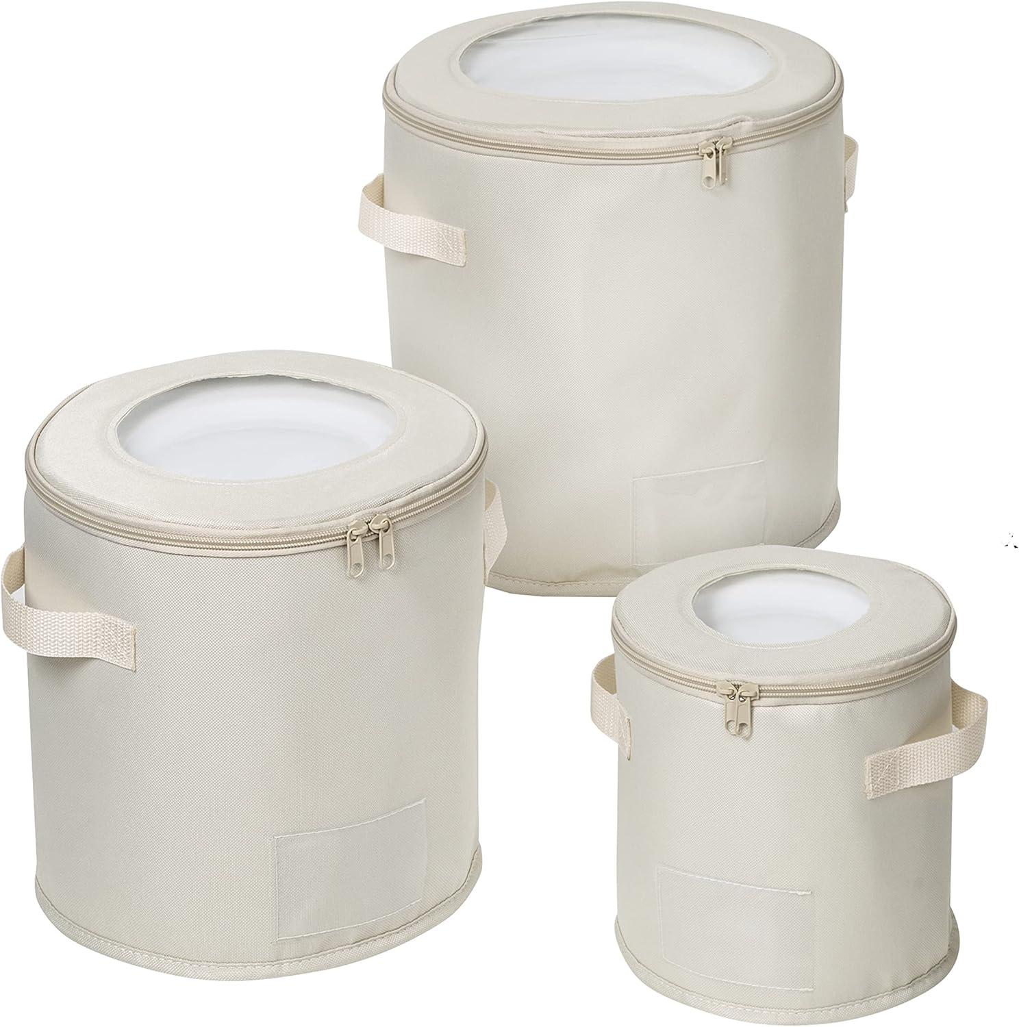 Natural Polyester Round Dinnerware Storage Box Set with Clear View Top