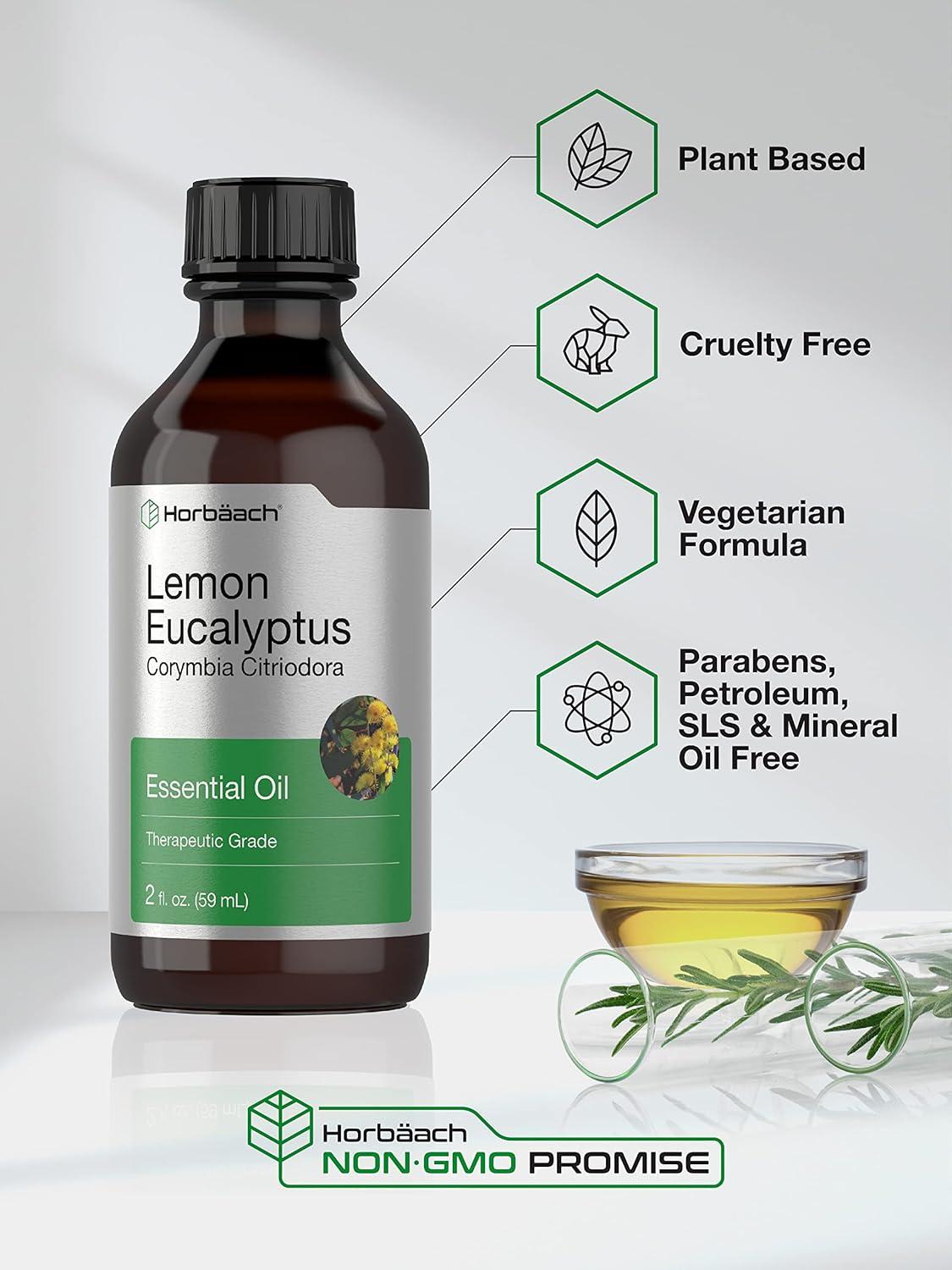 Lemon Eucalyptus Oil | 2 oz | Natural, Undiluted, GC/MS Tested | by Horbaach
