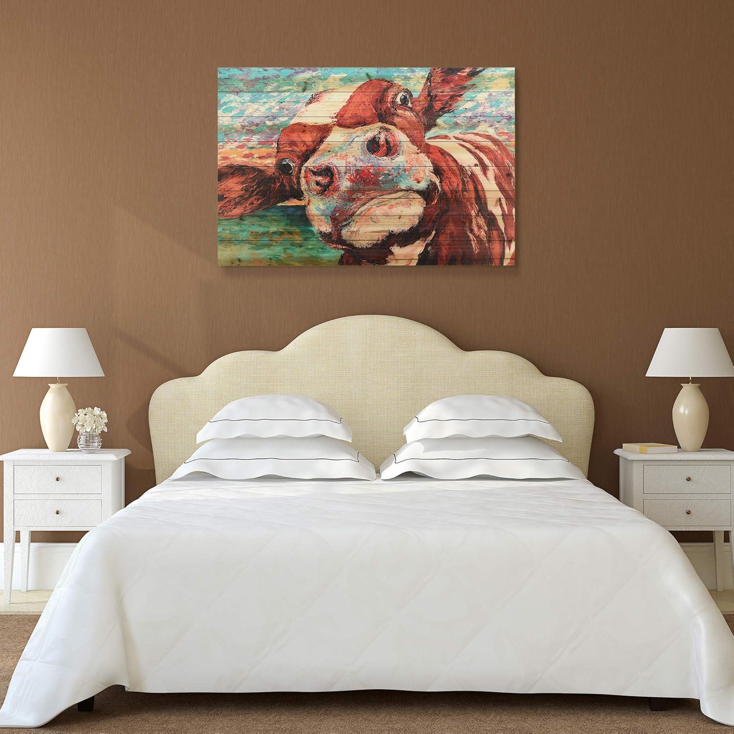 Empire Art Direct "Curious Cow" Arte de Legno Digital Print on Solid Wood Wall Art 30 x 45