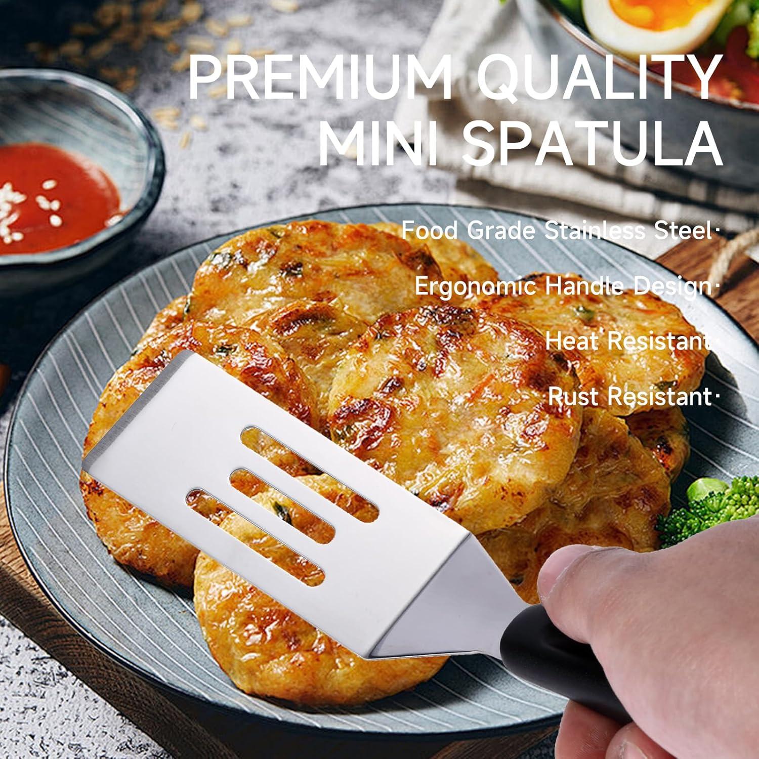2 Pieces Small Spatula Set, Stainless Steel Mini Serving Spatula for Kitchen Use, Flipping or Cooking for Brownie, Cookie, Lasagna, Pancakes & Cake(Black+Silver)