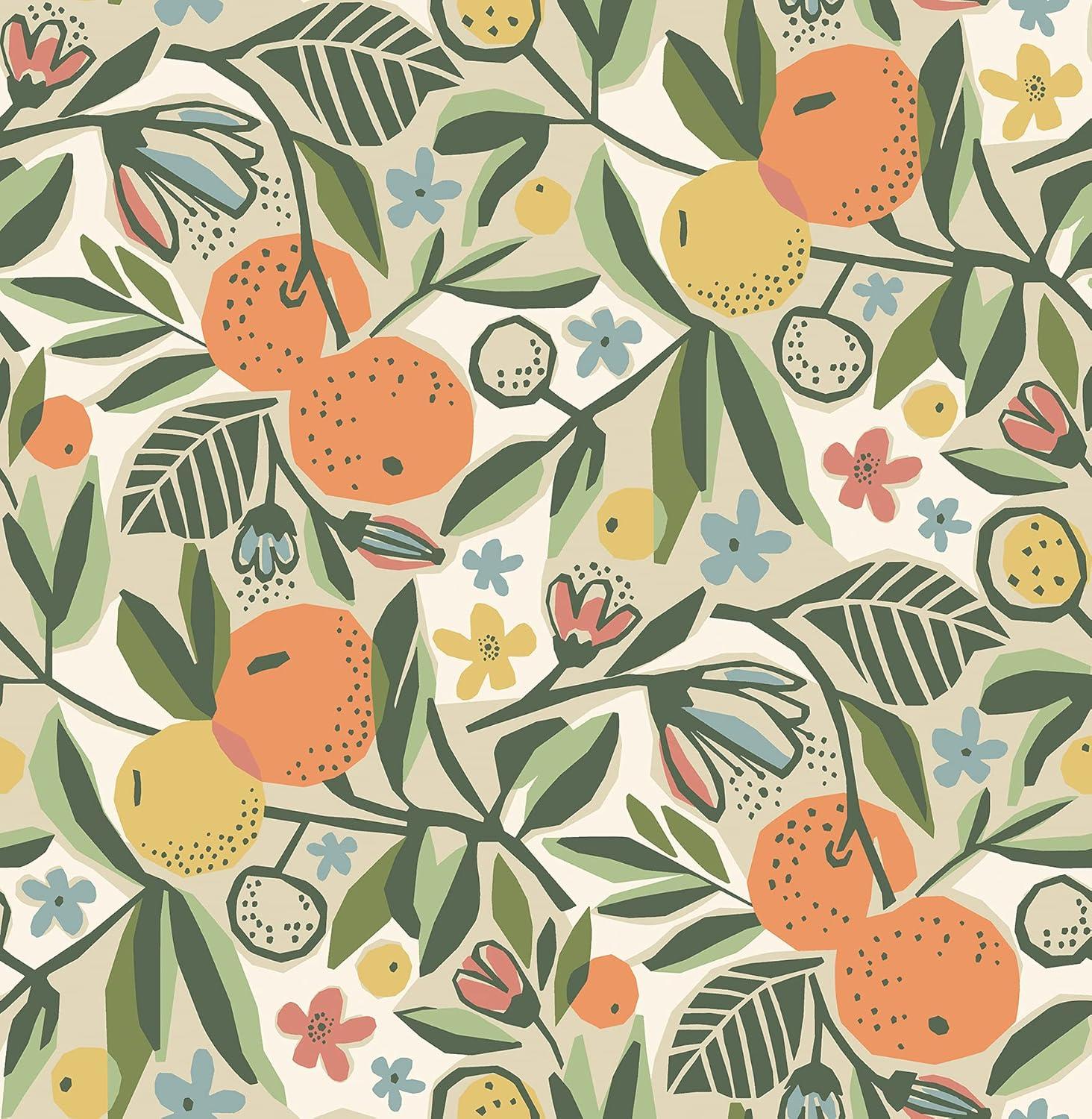 Ochre Clementine Garden Peel and Stick Wallpaper