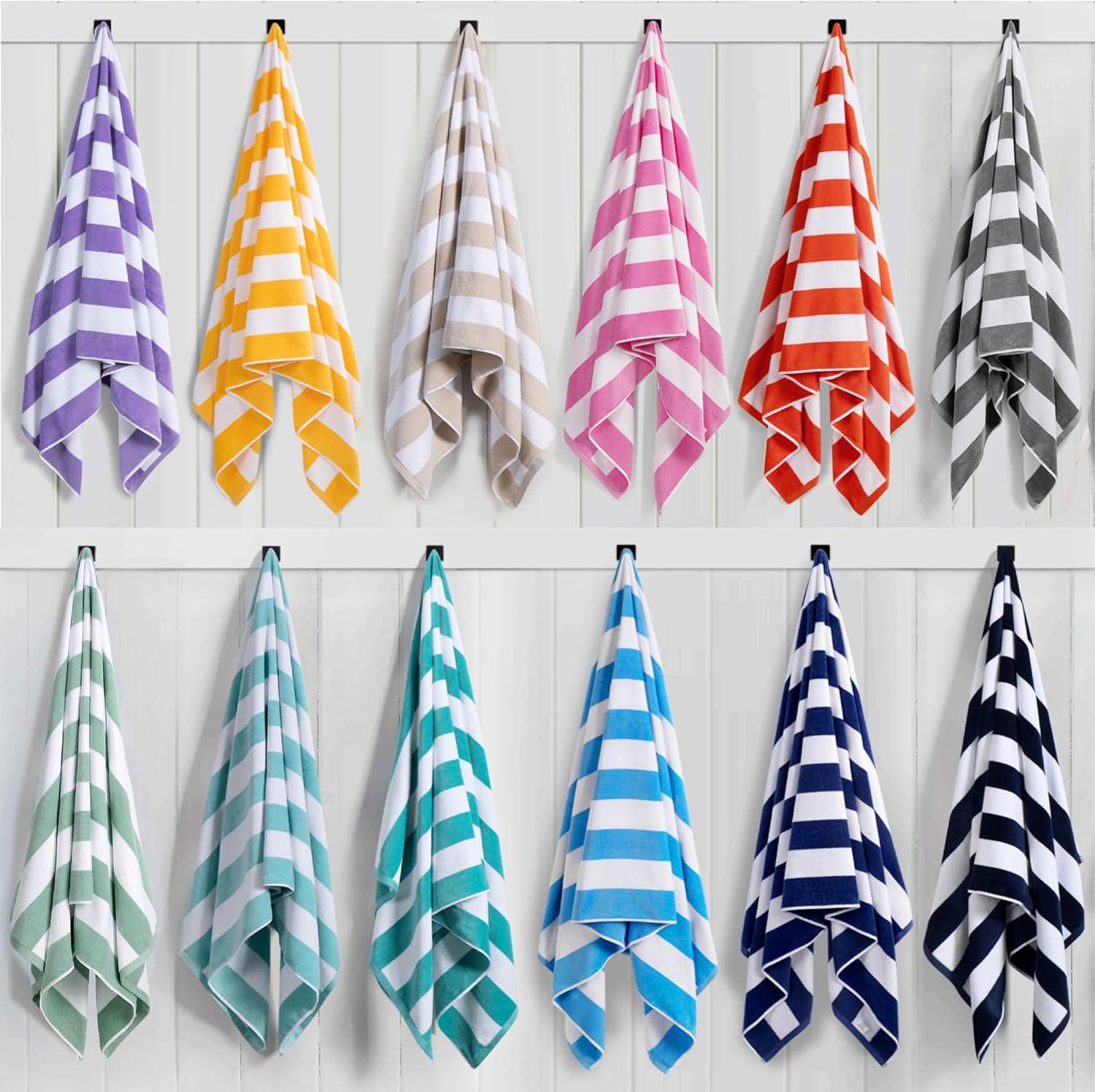 Large Oversized Beach Towel - Big Cotton Towel 36 x 70 Inch Striped Pool Towel, Large Cabana Soft Swimming Towel for Adult Men Women,Grey