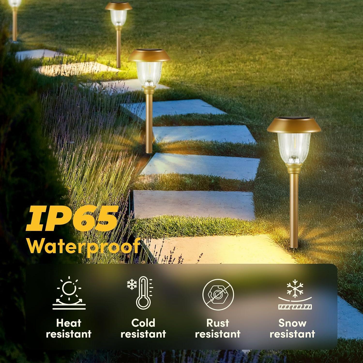 MAGGIFT Solar Pathway Lights Outdoor Waterproof 6 Pack 25 Lumen, Stainless Steel & Glass Solar Garden Lights, Auto On/Off Landscape Lights for Yard Driveway, Walkway, Bright Warm White, Bronze