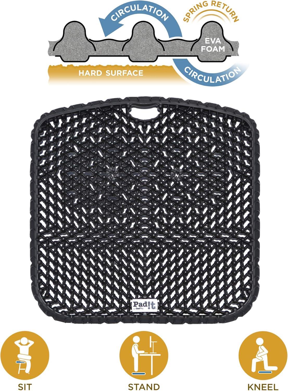 Pad-It By GelPro Multi-Purpose Seat Cushion for Indoor, Outdoor Comfort While Kneeling, Sitting Or Standing, 17.5” x 17.5”, Black