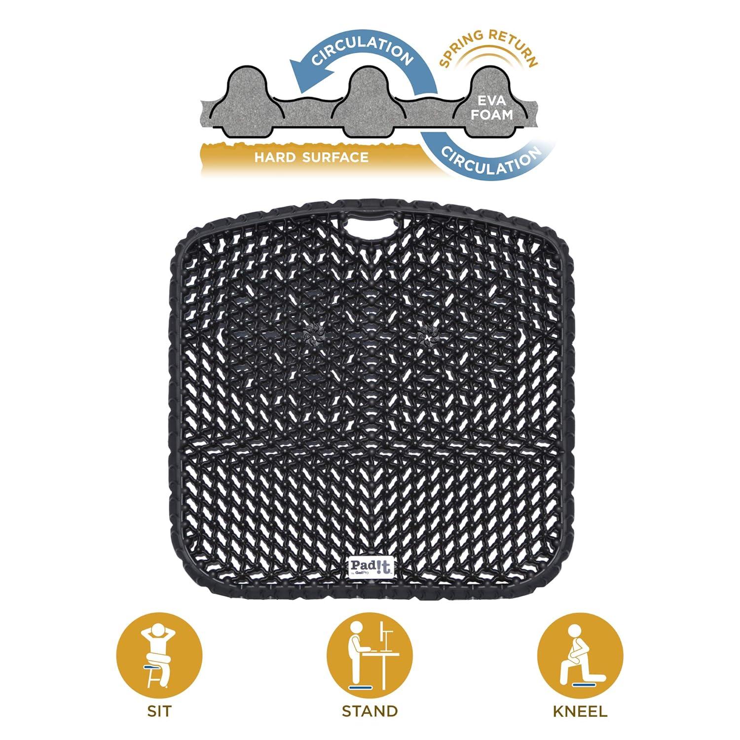 Pad-It By GelPro Multi-Purpose Seat Cushion for Indoor, Outdoor Comfort While Kneeling, Sitting Or Standing, 17.5” x 17.5”, Black