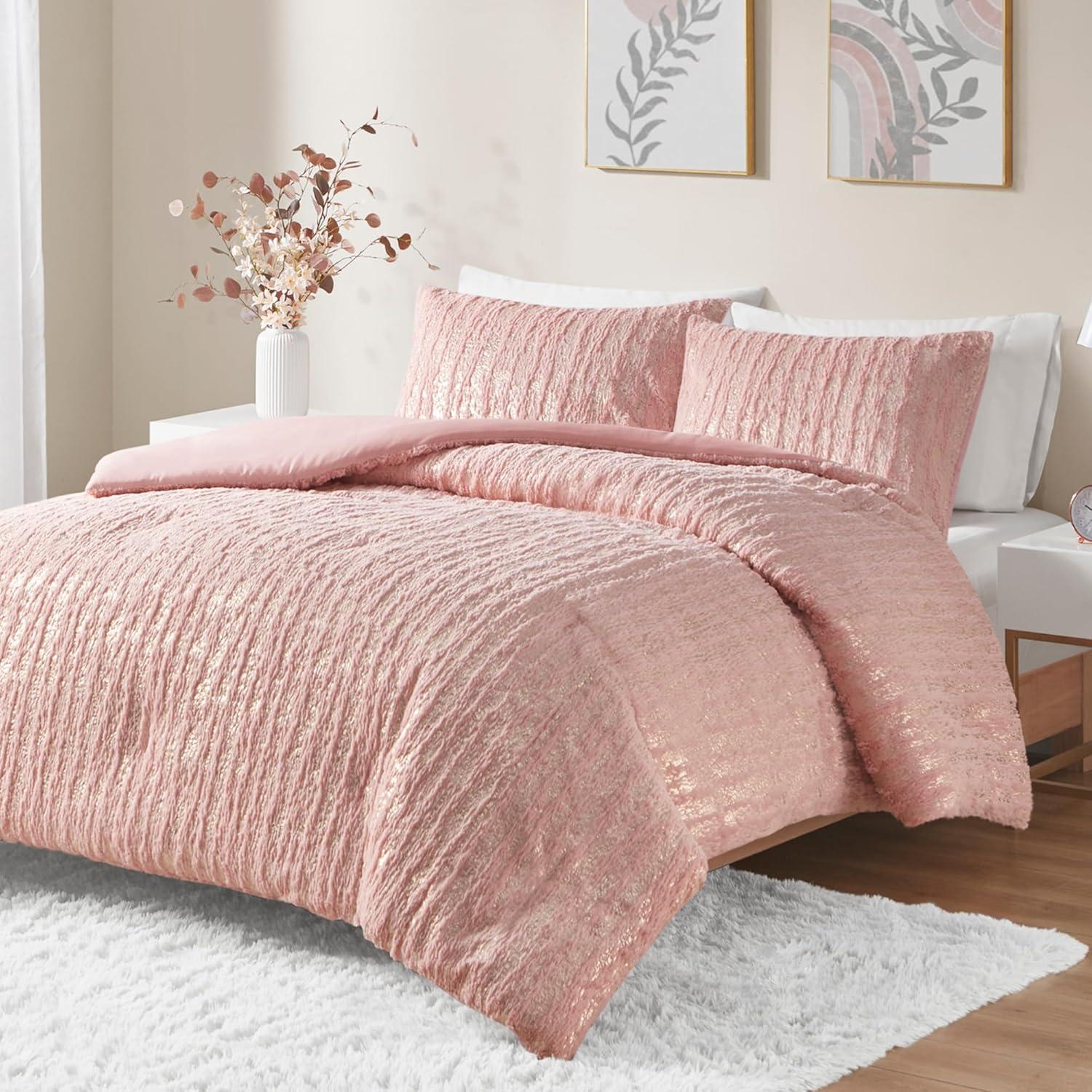 510 Design Metallic Print Faux Fur Comforter Set