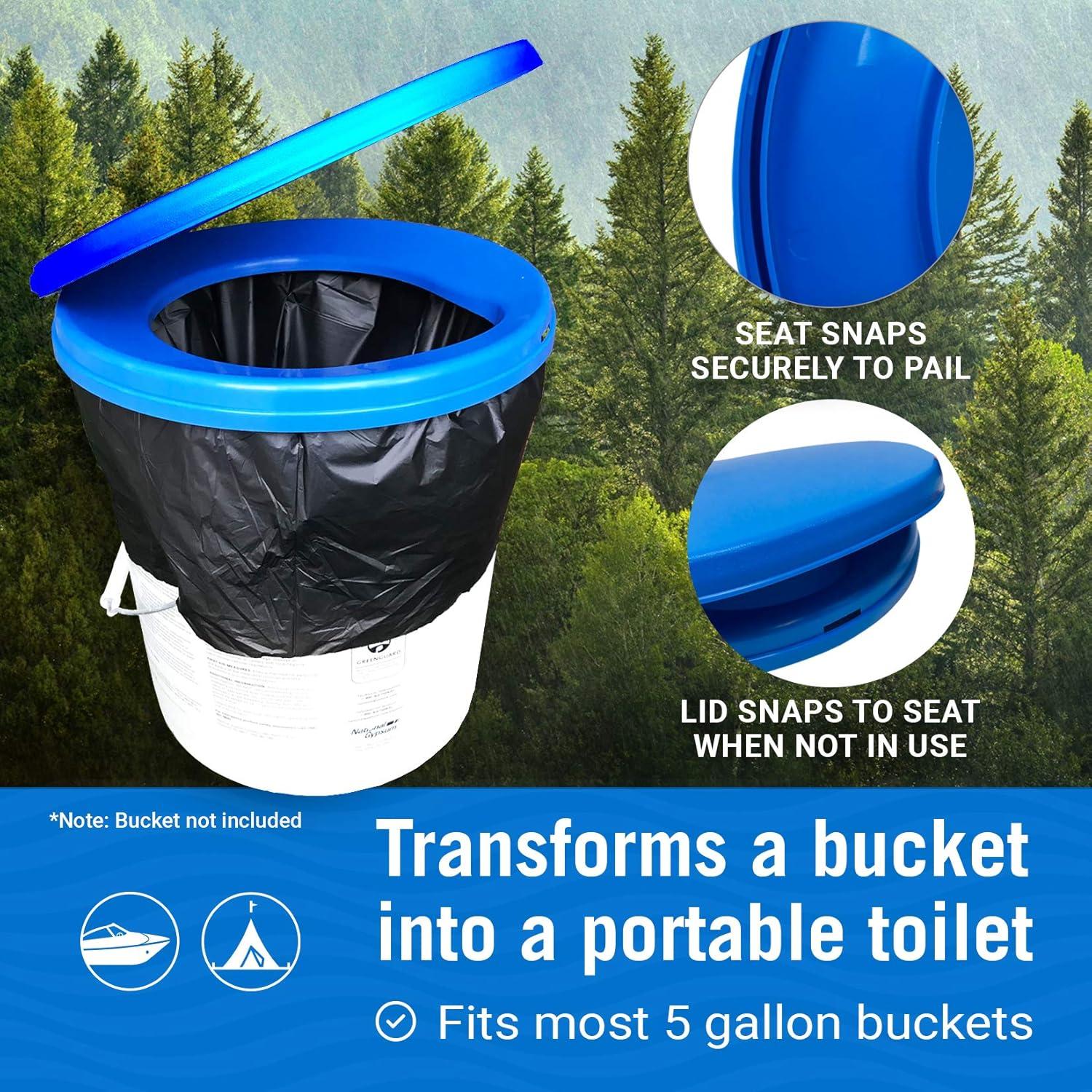 Portable Camping Toilet Kit, 5-Gallon & 8-Gallon Bucket Toilet Seat with Lid, Waste Bags & Carry Case for Boating, Outdoor, Travel, and Emergency Use. Ideal Bathroom Solution for Adults