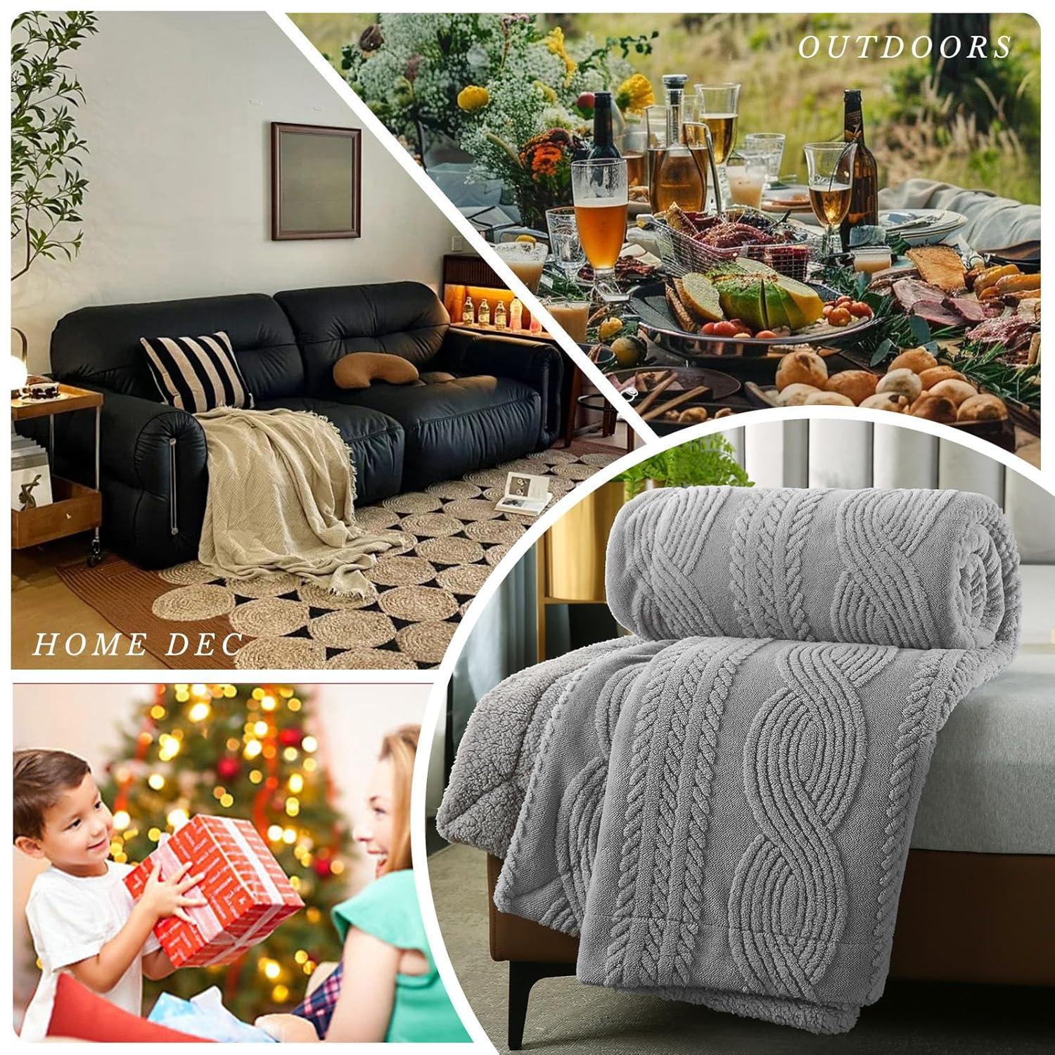 PU MEI Sherpa Throw Blanket for Couch Sofa 90”*80”- Fleece Tufted Fuzzy Soft Cozy Blanket for Bed, Thick Warm Blanket for All Seasons, (Dusty Blue, 80"*90")