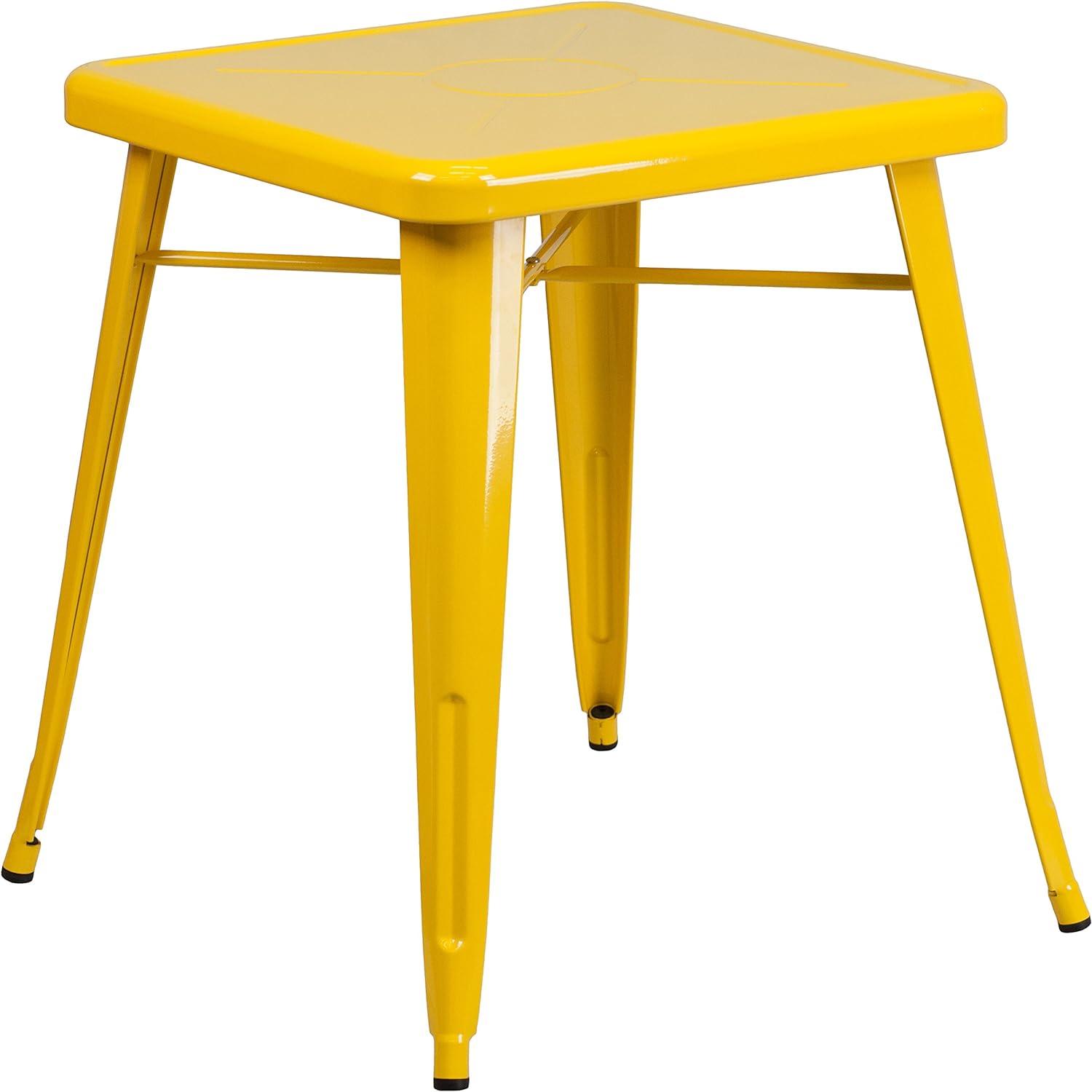 23.75" Yellow Metal Square Indoor-Outdoor Dining Table