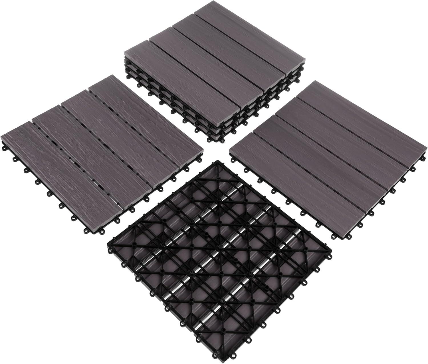 Gray Composite Wood Interlocking Deck Tiles, 30-Pack