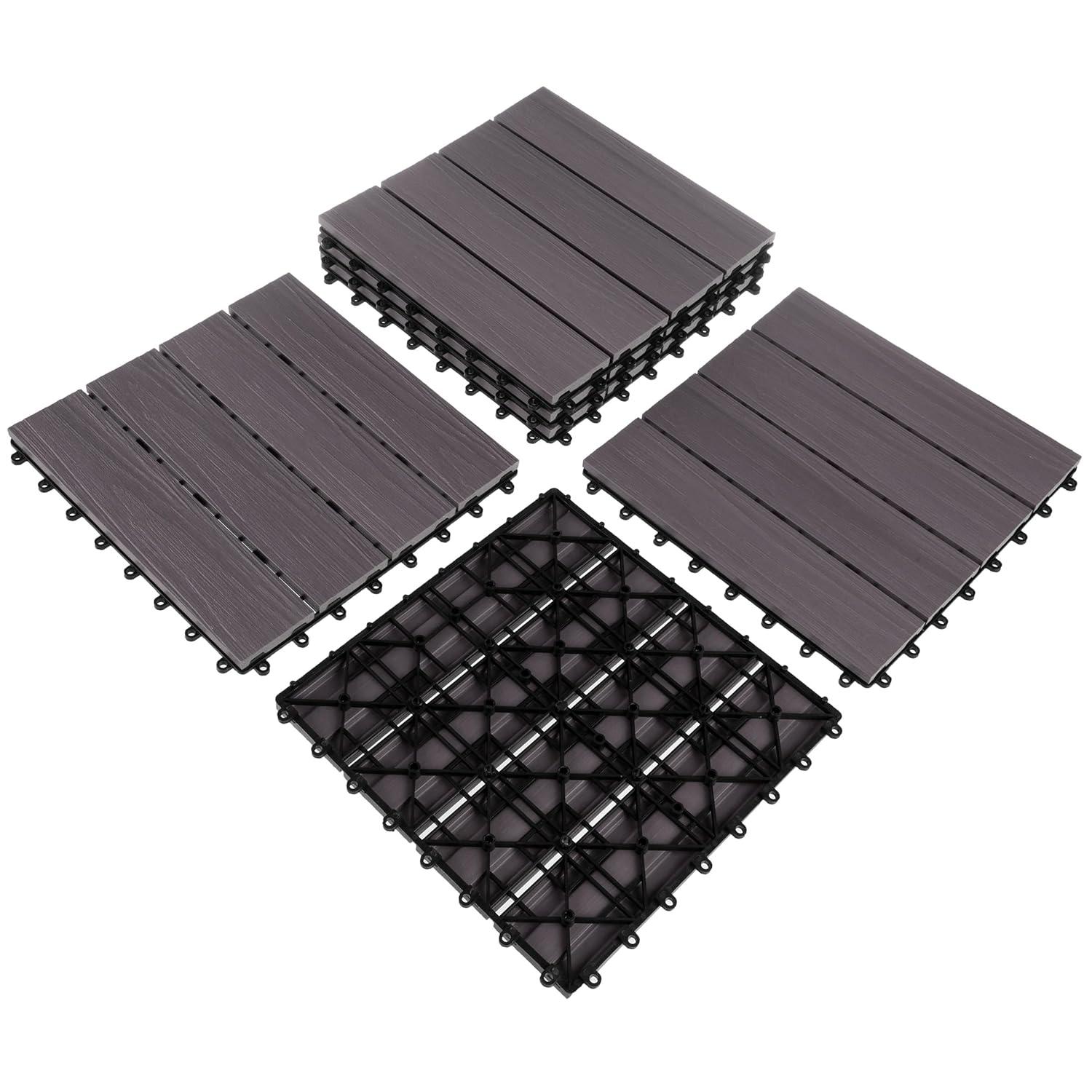 Gray Composite Wood Interlocking Deck Tiles, 30-Pack