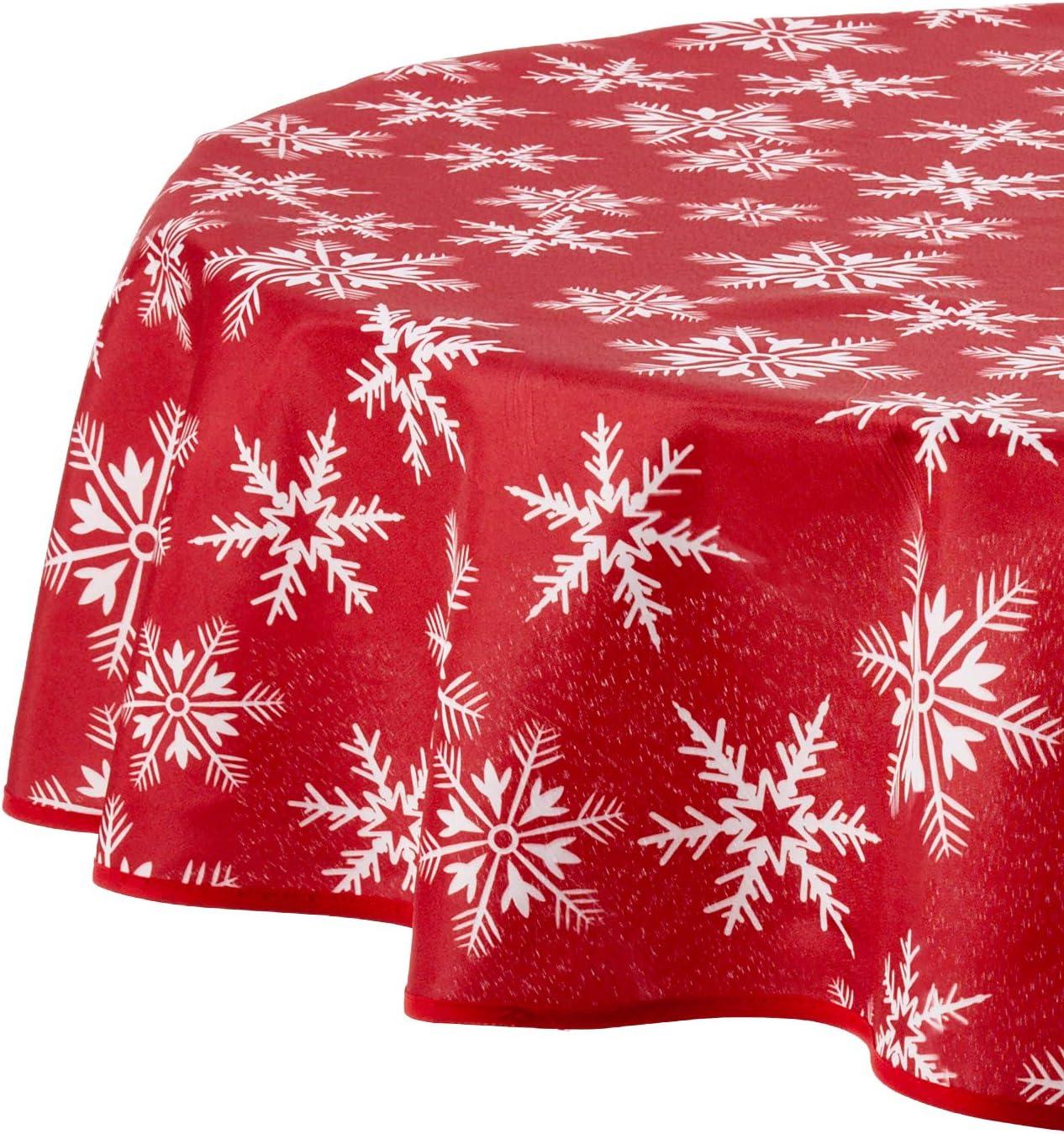 Red and White Snowflakes Round Fabric Holiday Tablecloth