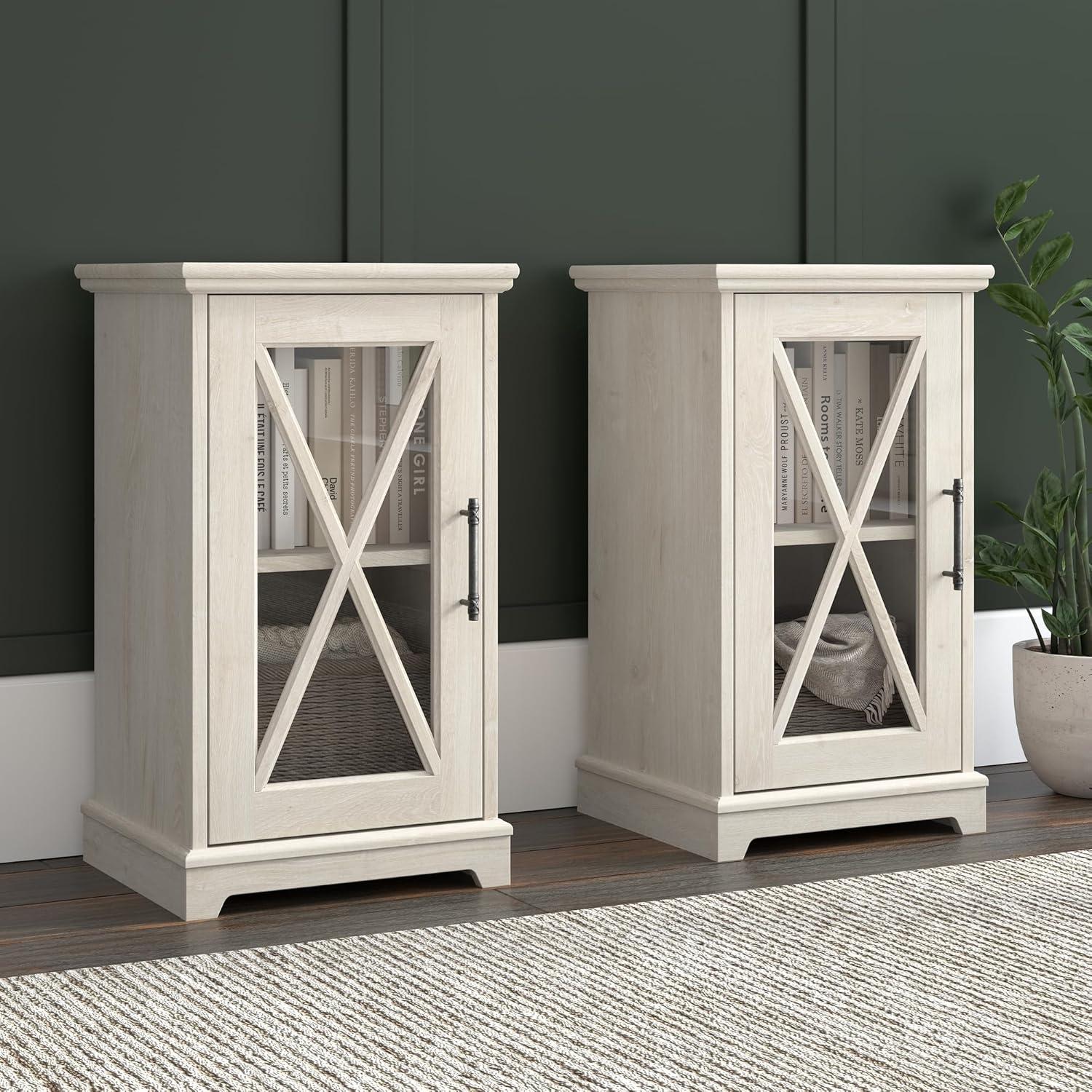 Bush Lennox Engineered Wood End Table in Linen White Oak (Set of 2)