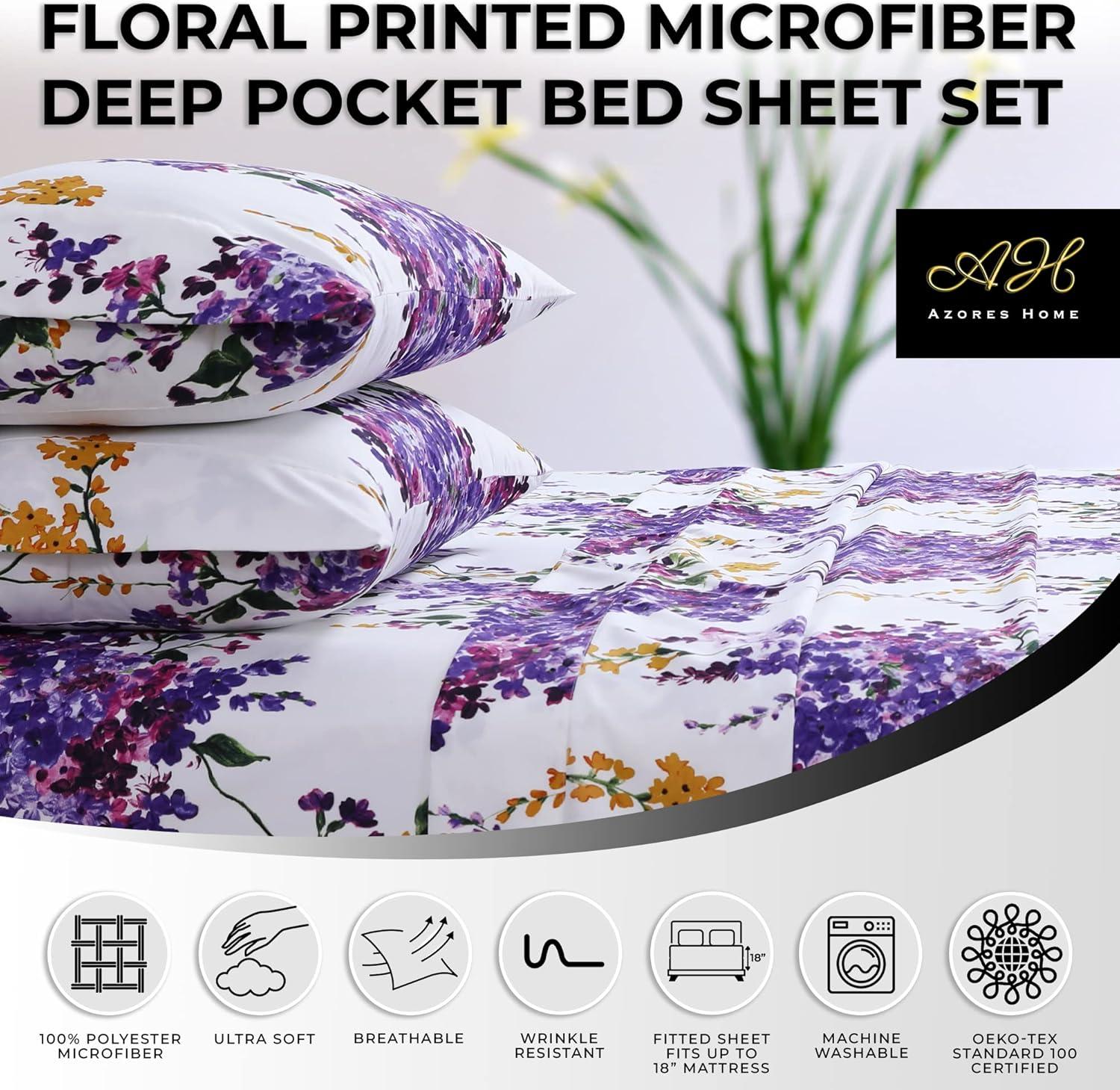 Azores Home Microfiber Floral Sheet Set