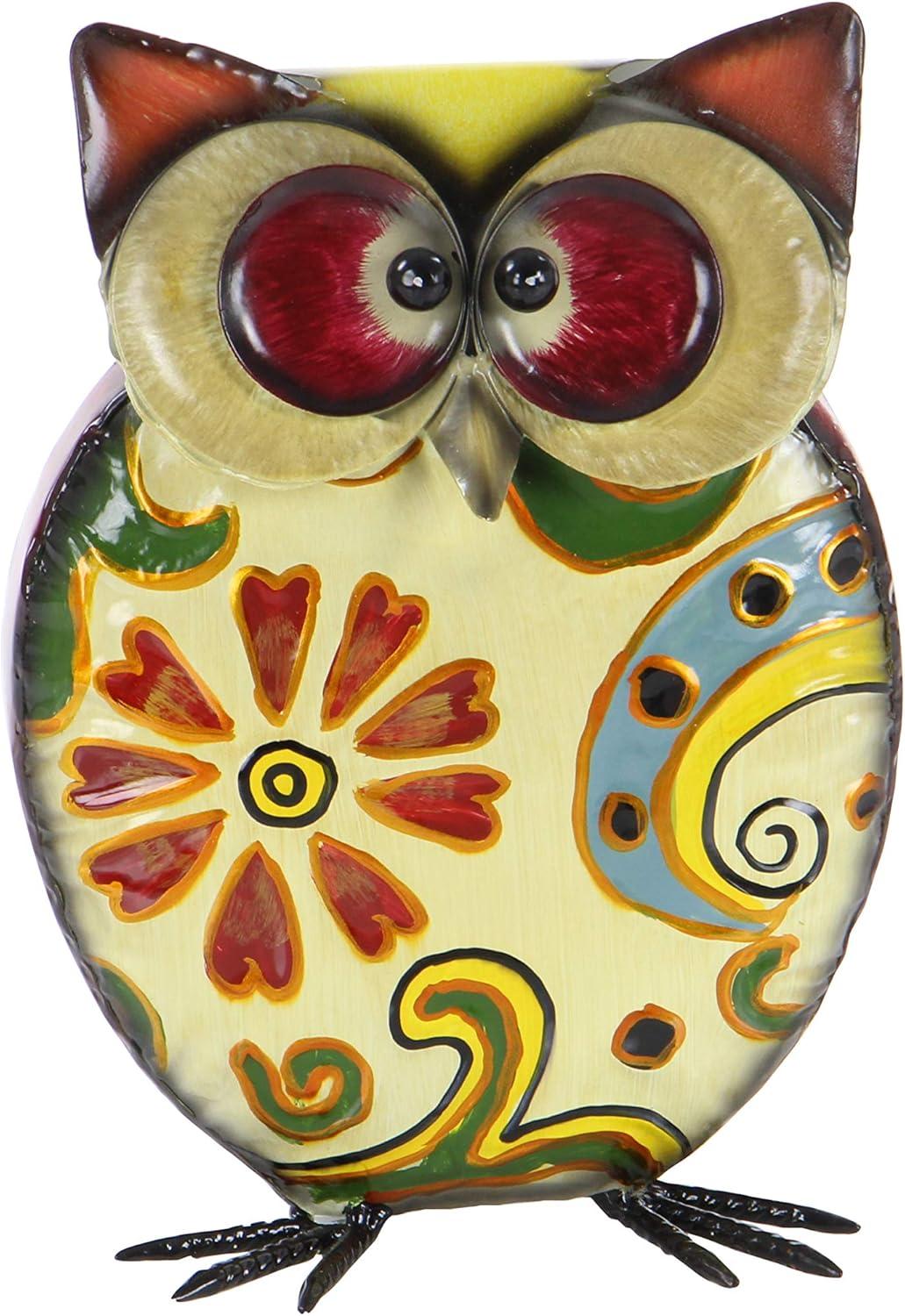 DecMode 11" Indoor Outdoor Owl Garden Sculpture with Floral Pattern