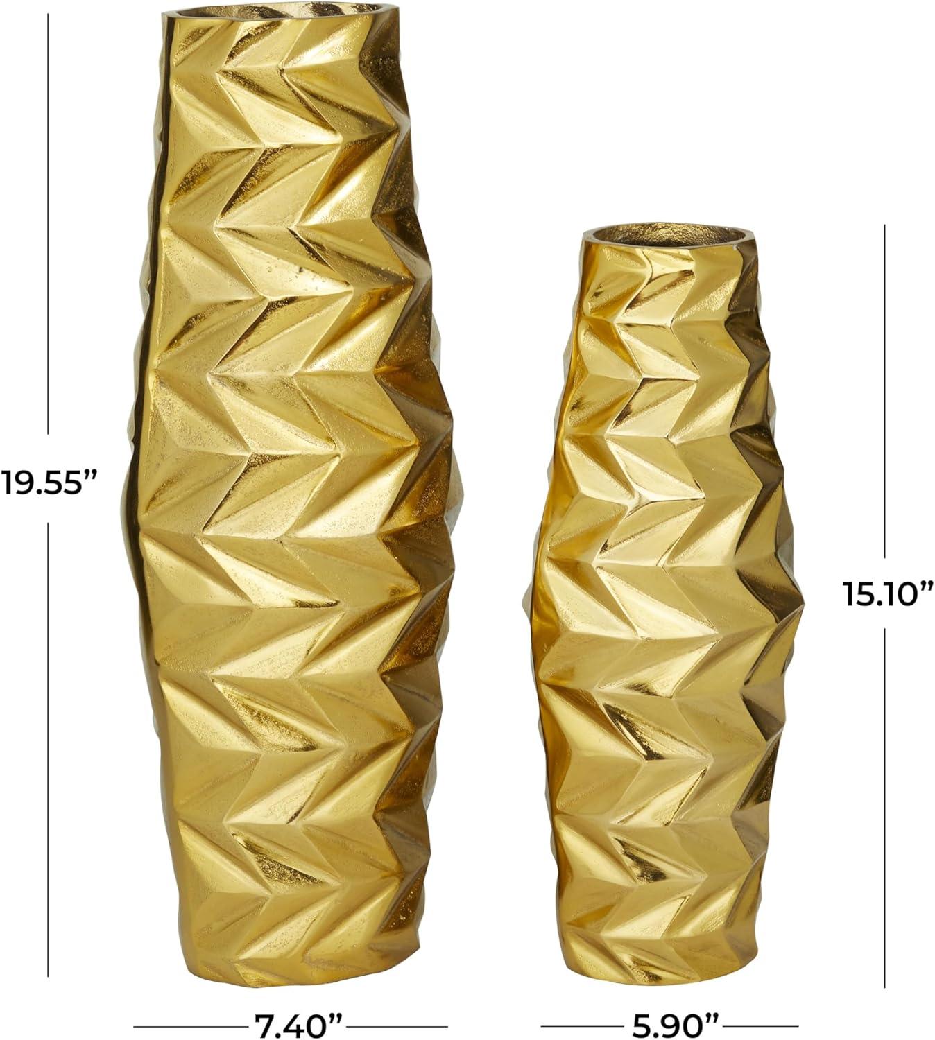 DecMode 20", 15"H Geometric Gold Aluminum Metal Vase, Set of 2