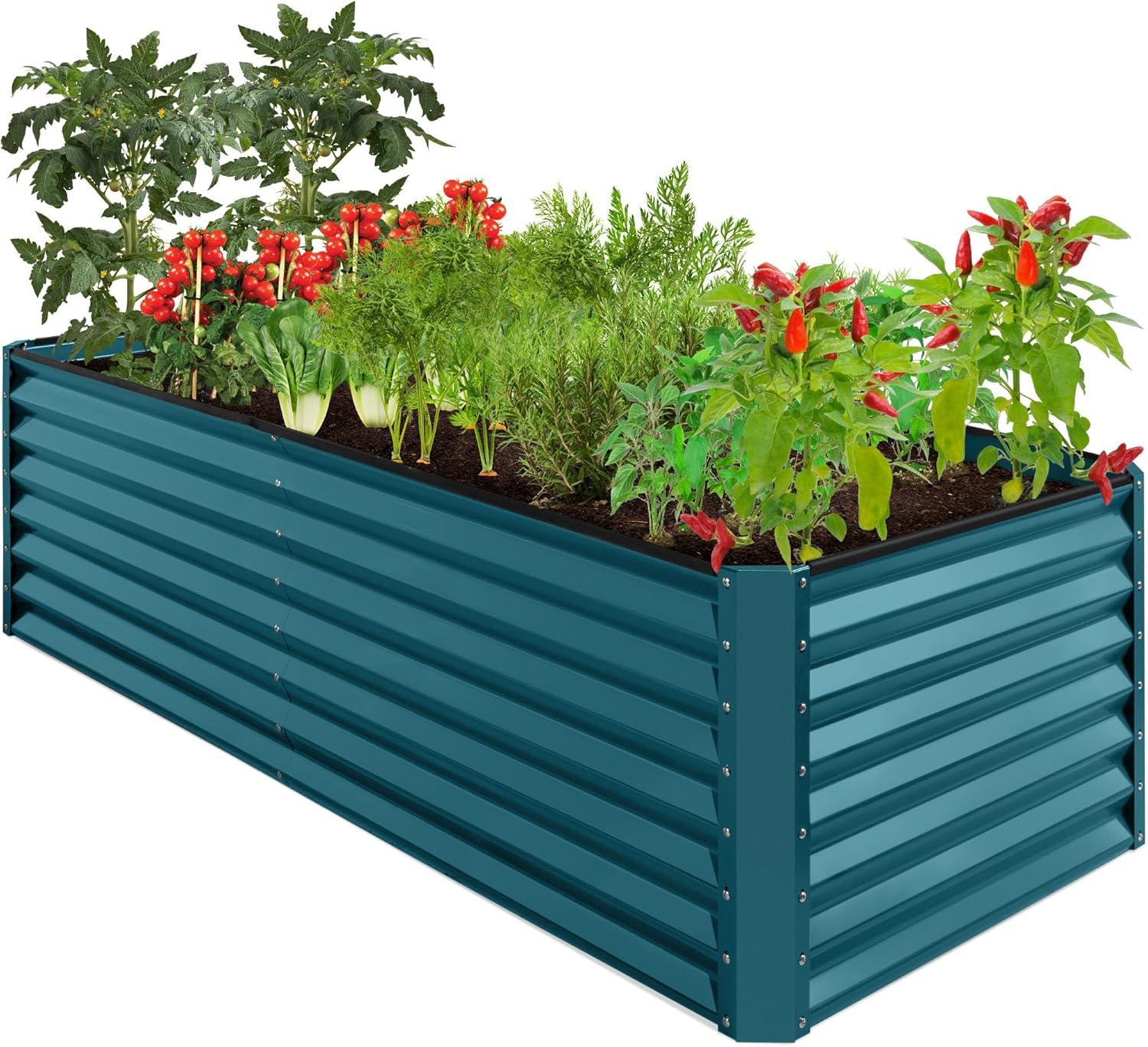 Best Choice Products 8x4x2ft Outdoor Metal Raised Garden Bed, Planter Box for Vegetables, Flowers, Herbs - Peacock Blue