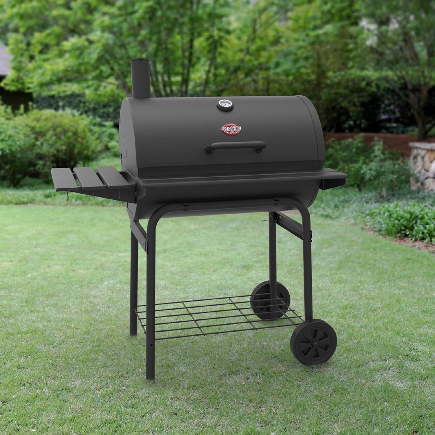 Black Cast Iron Barrel Charcoal Grill with Smoker