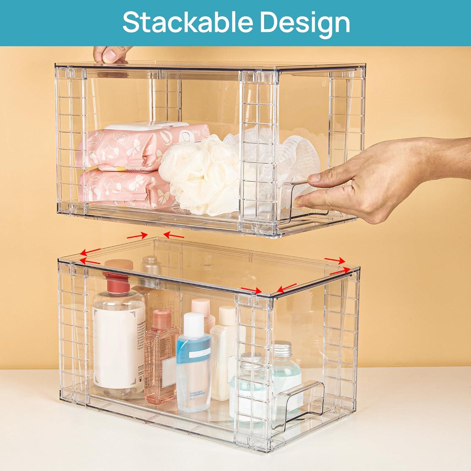 Clear Stackable Acrylic Storage Drawers with Handles, 4 Pack