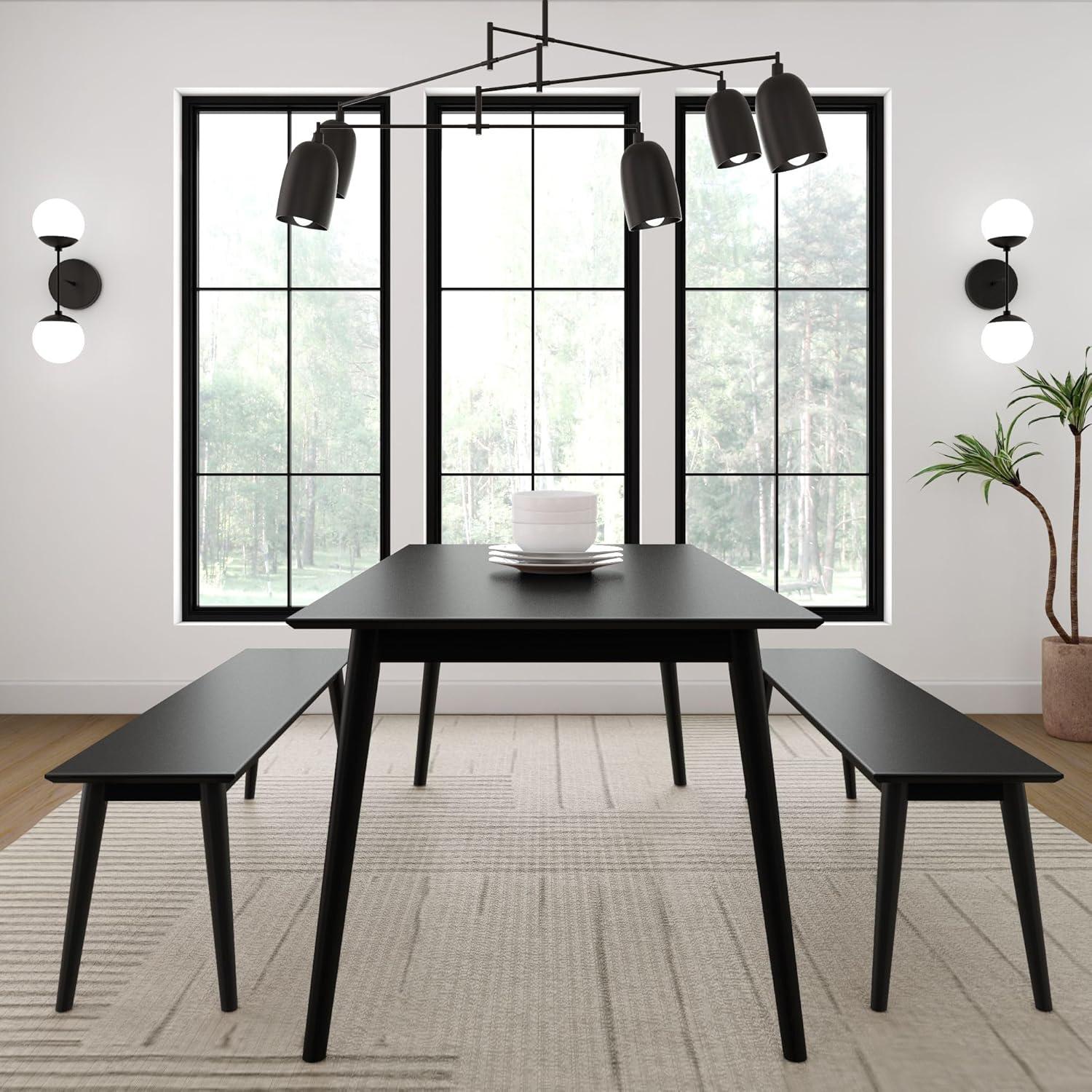 Plank+Beam 48" Mid Century Modern Dining Table, Solid Wood Kitchen & Dining Room Table for 4, Black