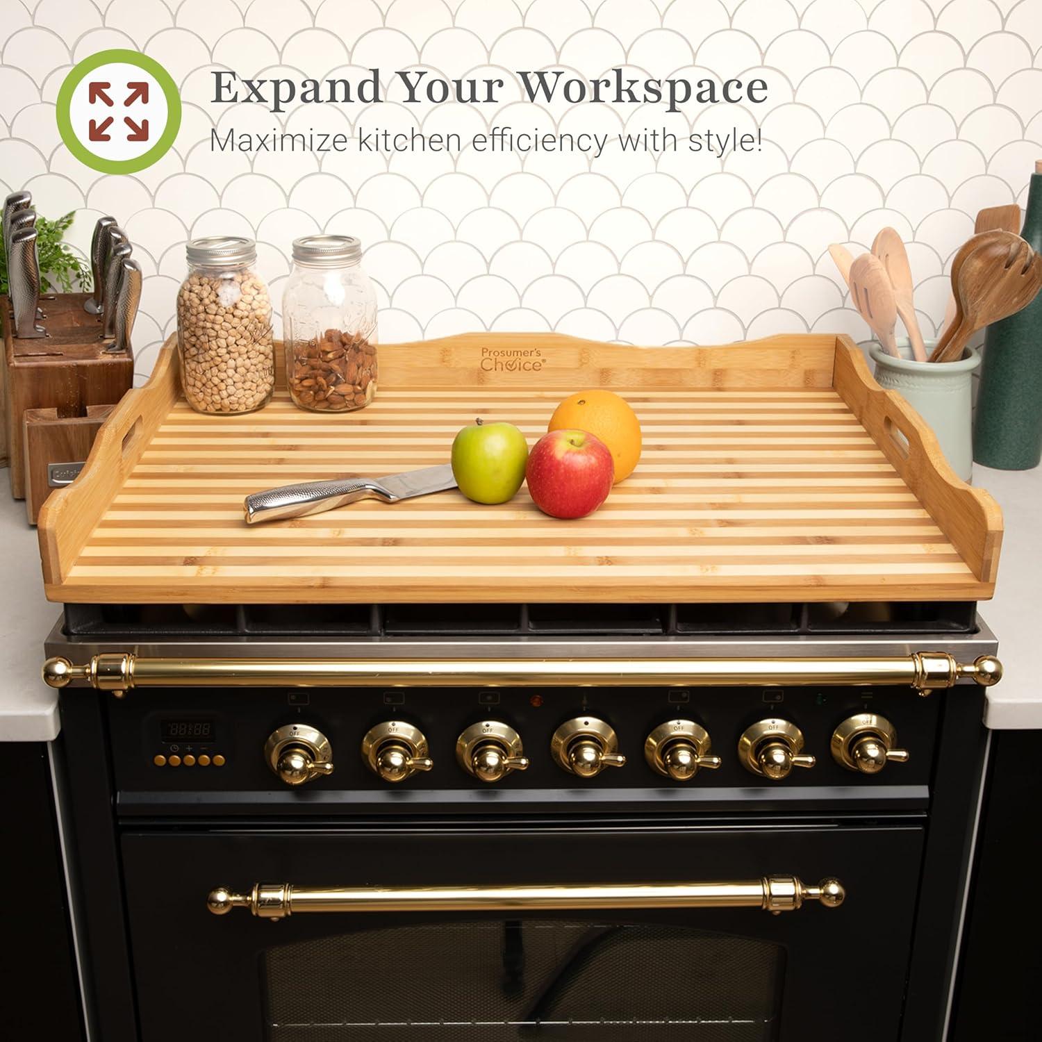 Prosumer s Choice Bamboo Stovetop Cover Noodle Preparation and Cutting Board with Handles and Feet