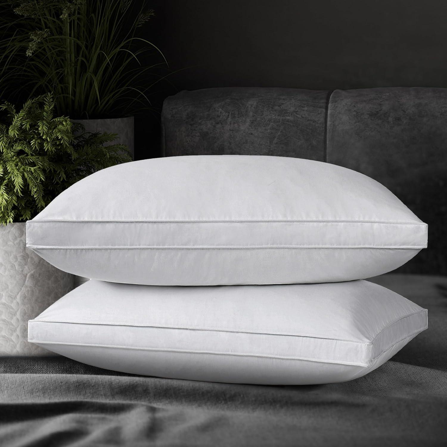 White Gusseted Goose Down Feather Pillows Set of 2