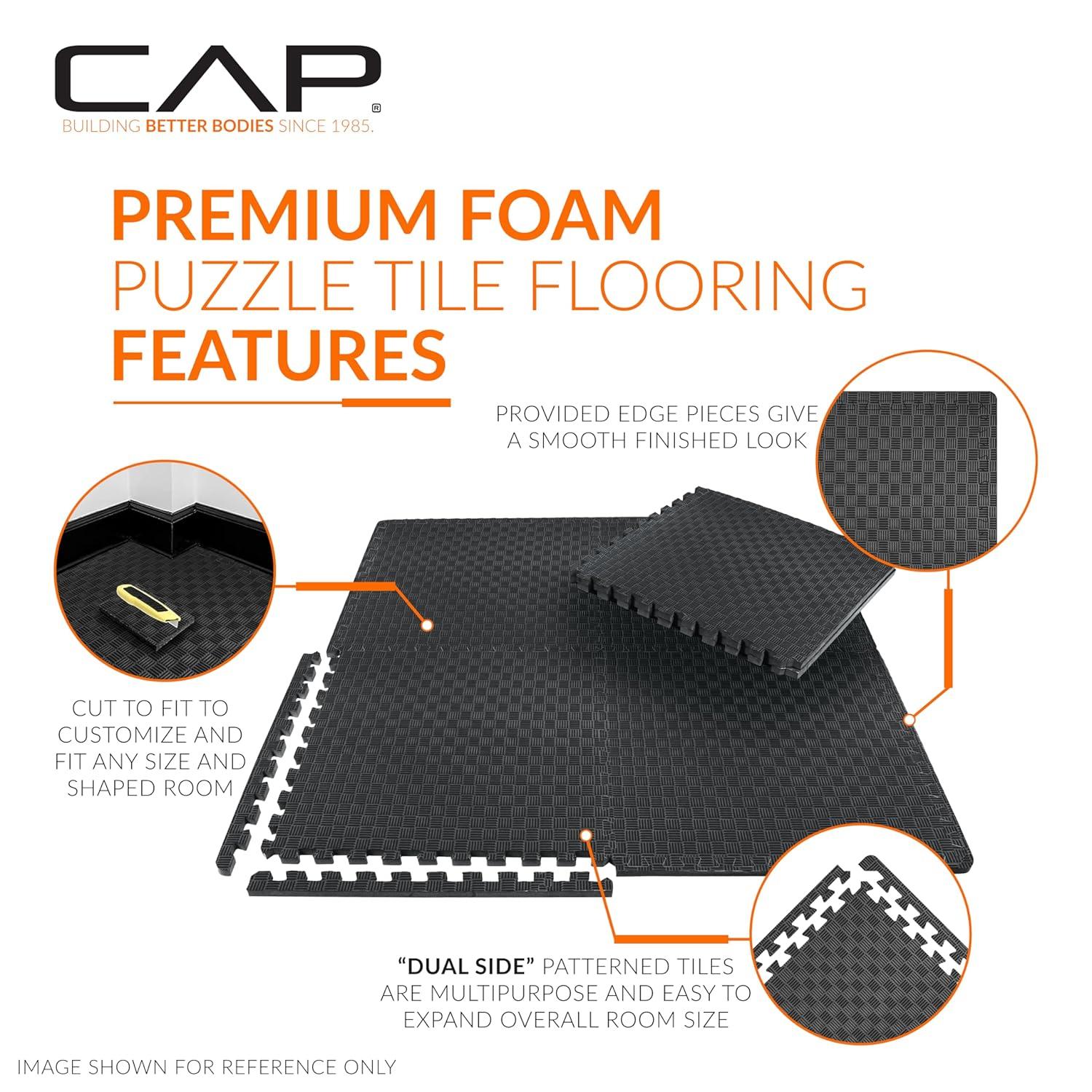 CAP CAP Interlocking Exercise Foam Mats, 24 SQ.FT Diamond, TATAMI, T-Pattern 3/4-Inch Thickness Tiles