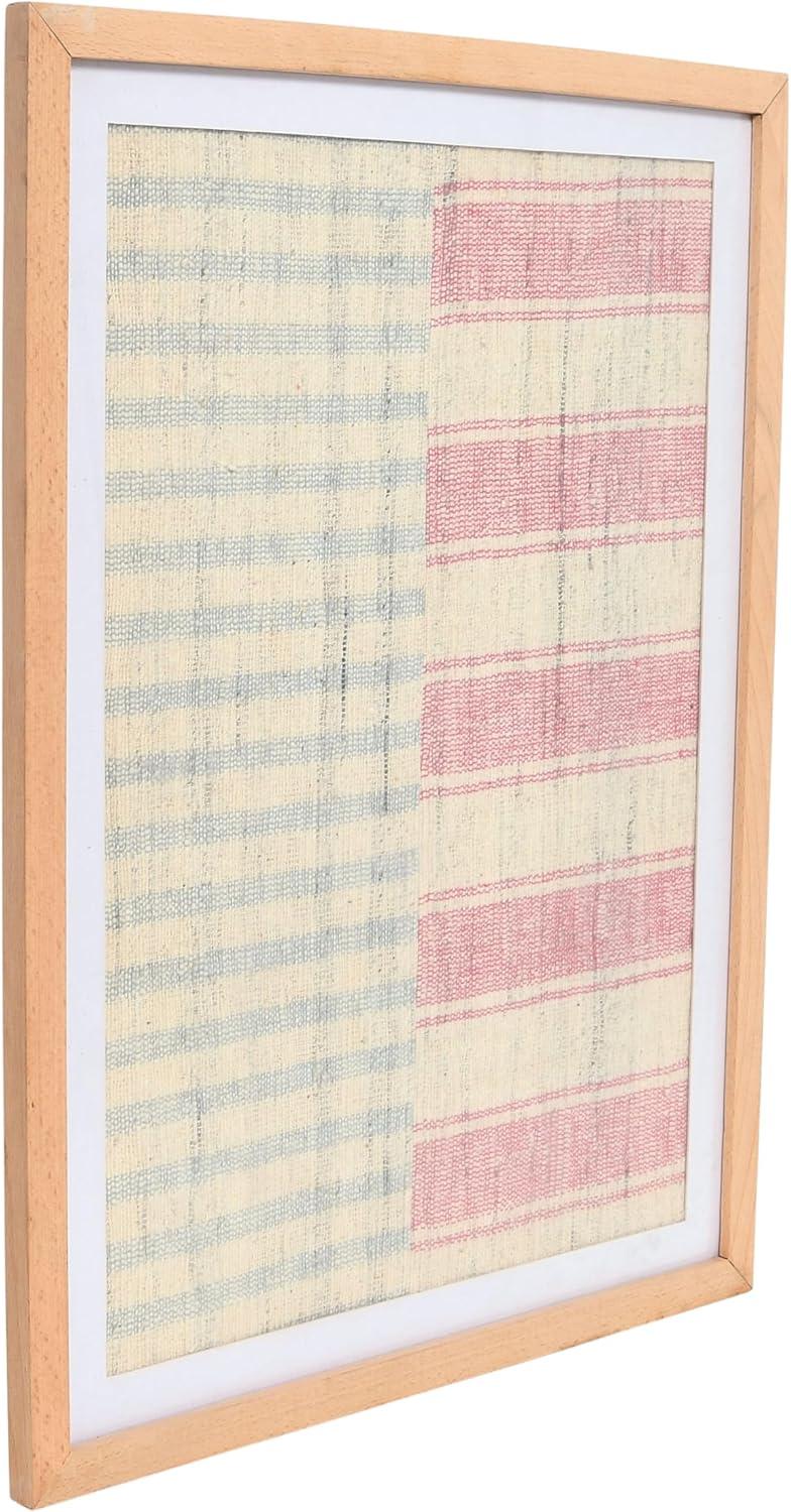 Storied Home Boho Handwoven Cotton Wall Art with Wood Frame and Plastic Cover Faded Red/Natural: Intricate Textile, MDF Composite, Vertical Display