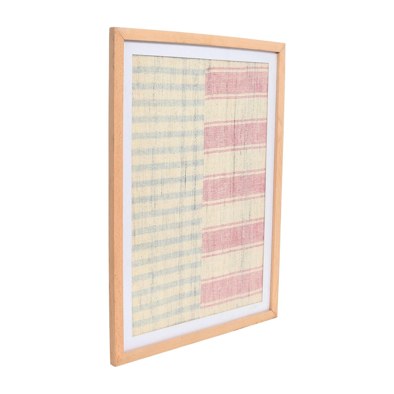 Storied Home Boho Handwoven Cotton Wall Art with Wood Frame and Plastic Cover Faded Red/Natural: Intricate Textile, MDF Composite, Vertical Display