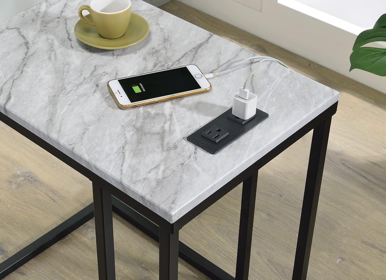 Norwich C Table with Power Port Black/White - OSP Home Furnishings: Side Service, Steel Frame, MDF Top
