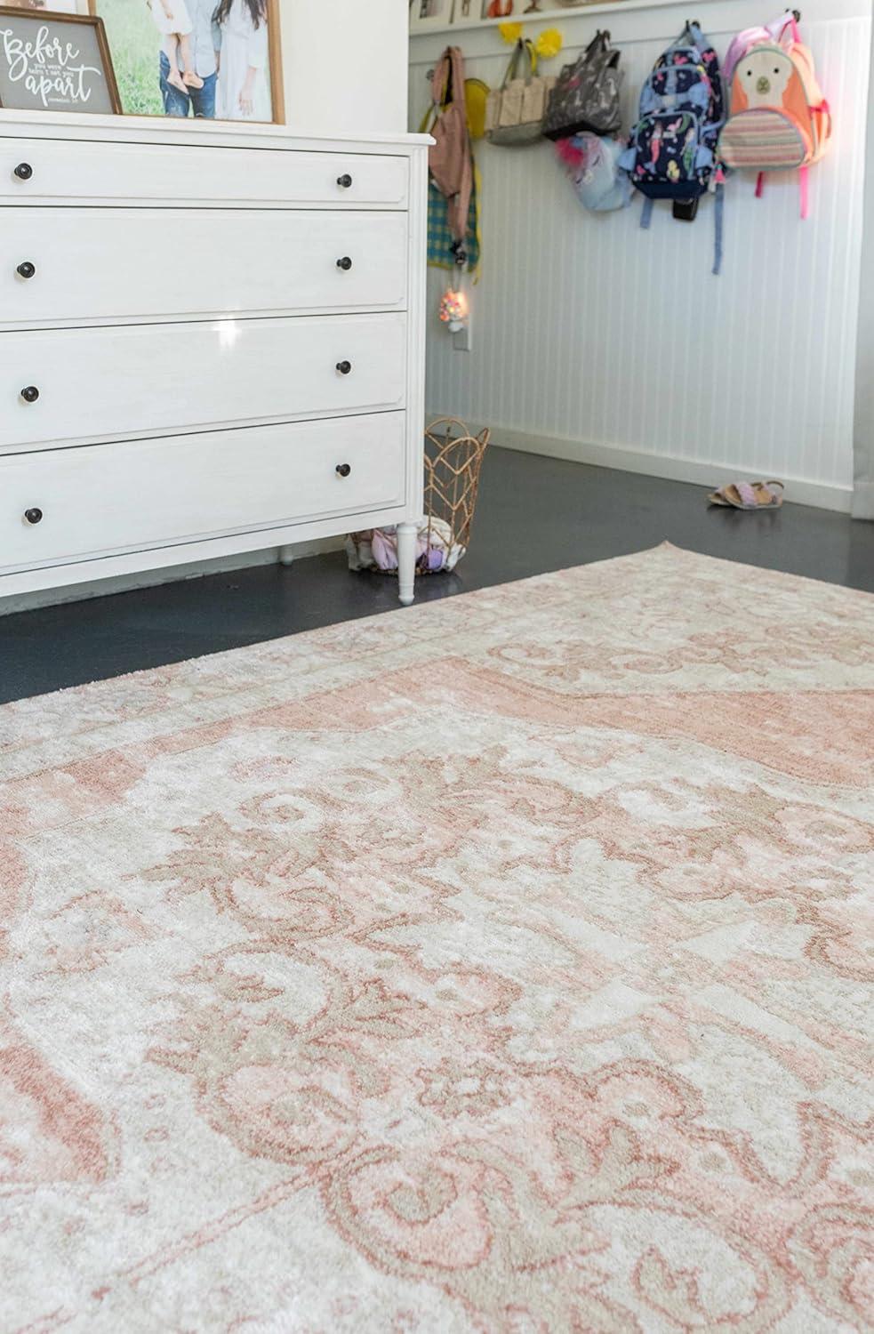 Blush and Pale Pink Bohemian Synthetic Area Rug