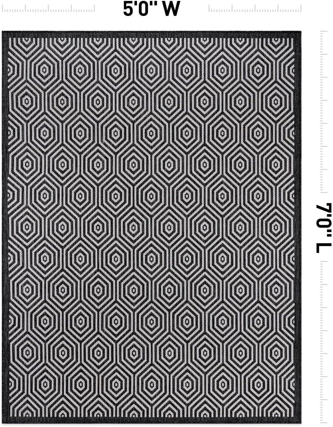 World Rug Gallery Modern Geometric Textured Flat Weave Indoor/Outdoor Area Rug - YELLOW 5' X 7'