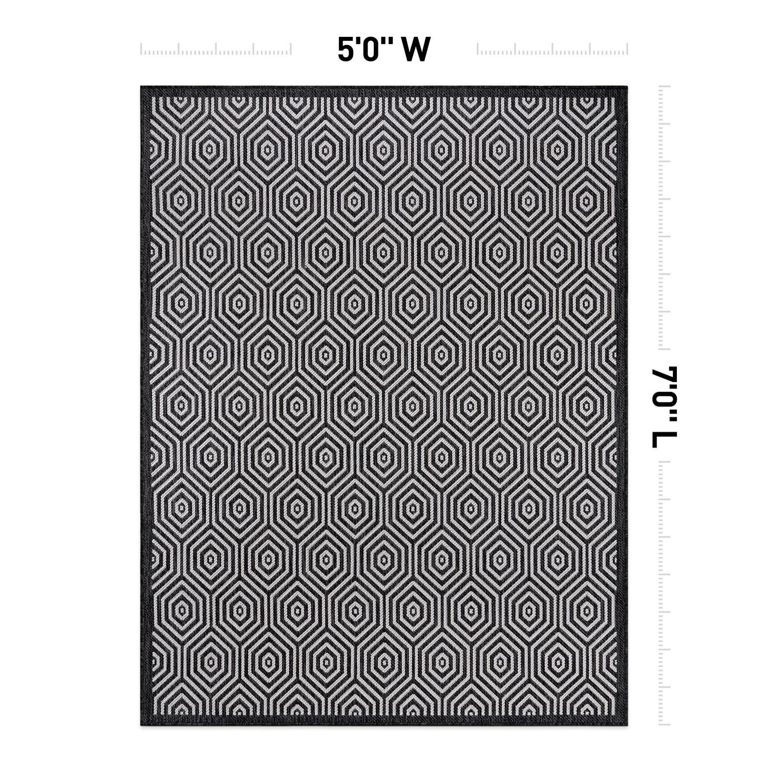 World Rug Gallery Modern Geometric Textured Flat Weave Indoor/Outdoor Area Rug - YELLOW 5' X 7'
