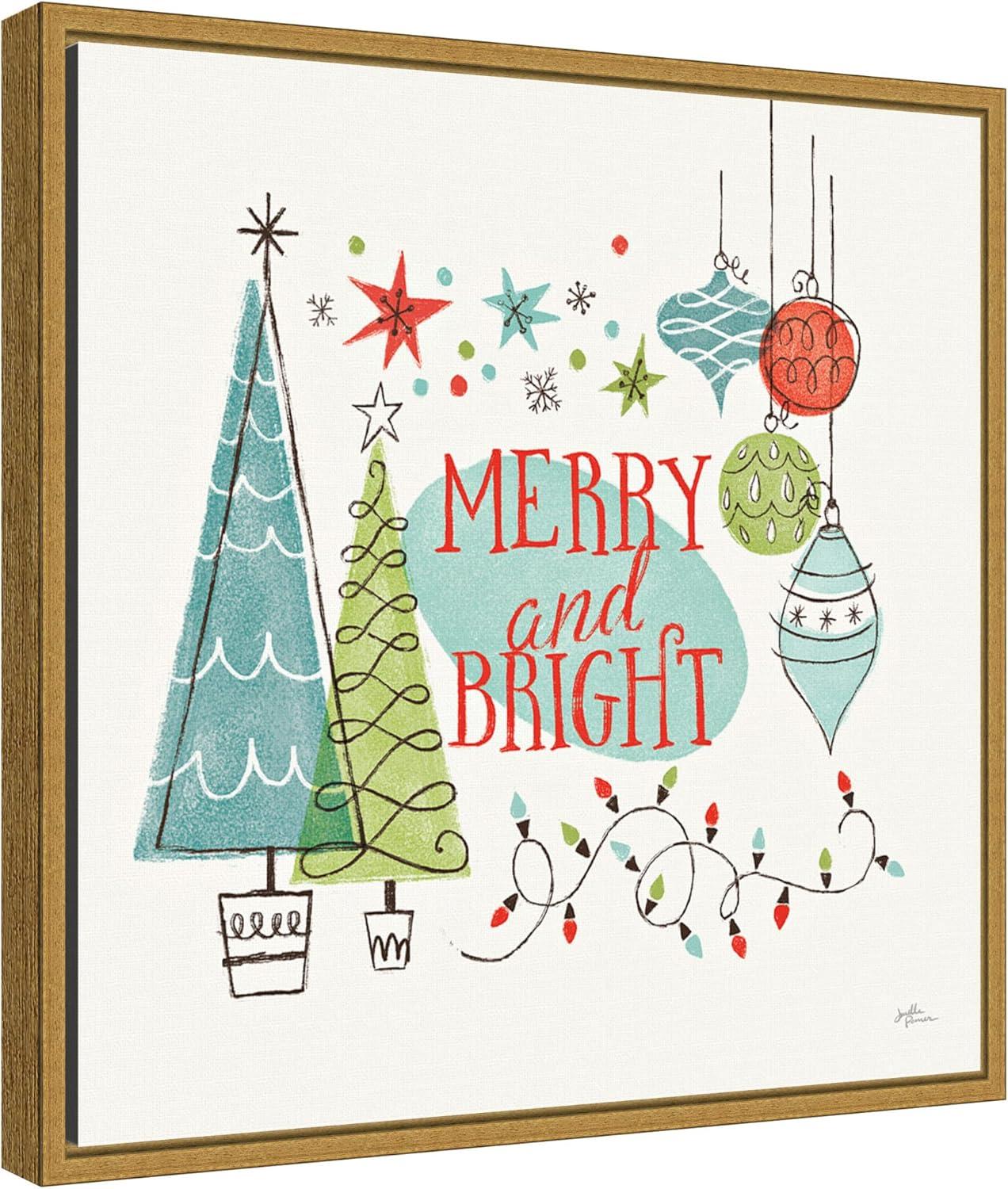 16" x 16" Merry and Bright Christmas Tree Square by Janelle Penner: Retro Holiday Decor - Amanti Art