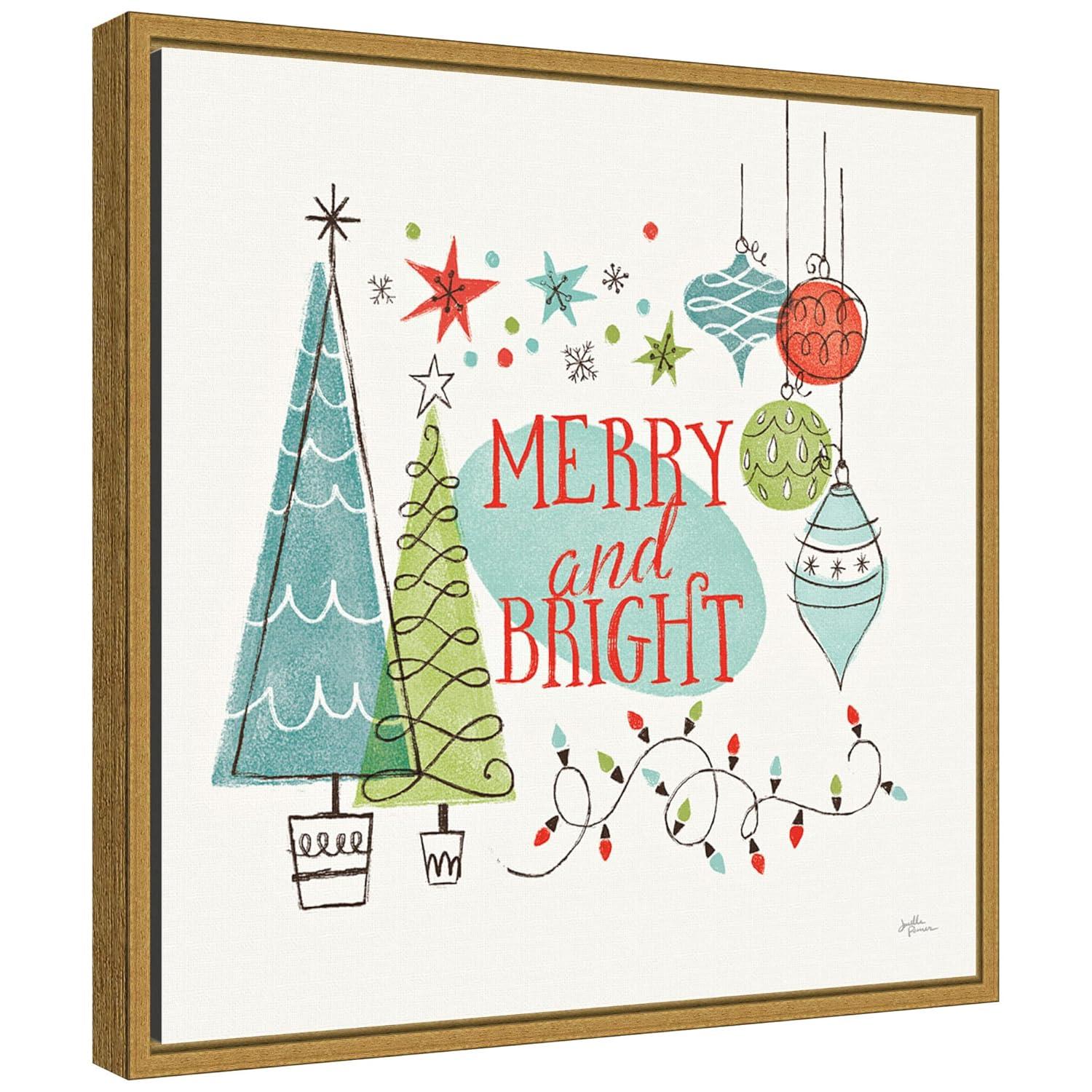 16" x 16" Merry and Bright Christmas Tree Square by Janelle Penner: Retro Holiday Decor - Amanti Art