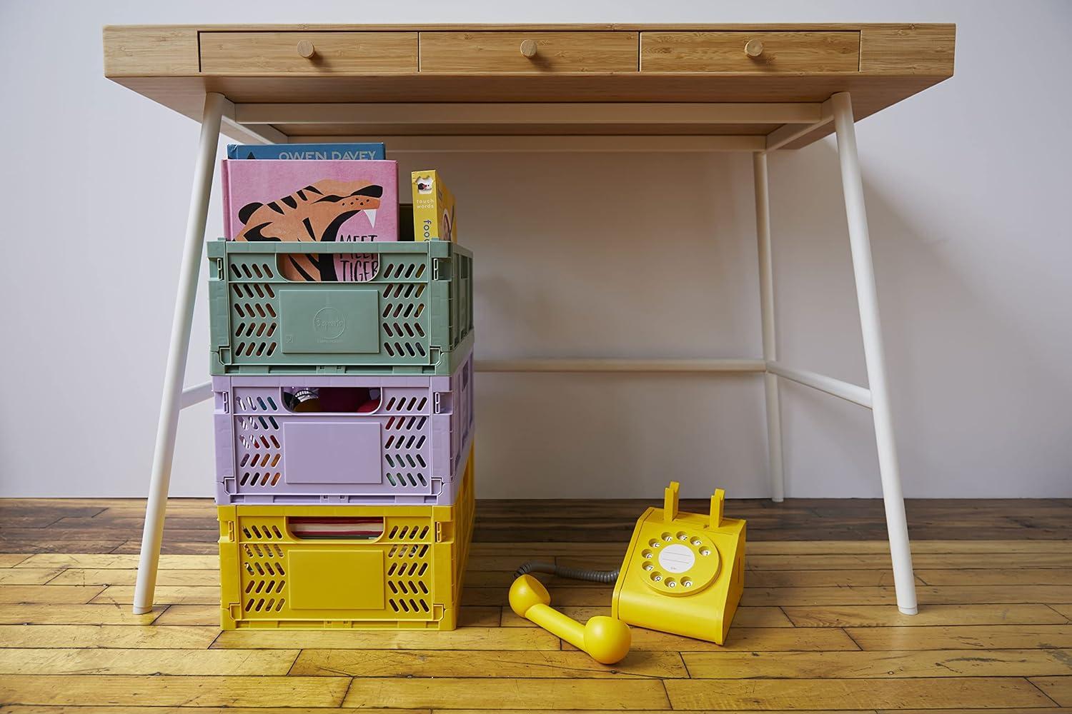 3 Sprouts Rectangular Recycled Plastic Foldable Crate (Large Size) - Green