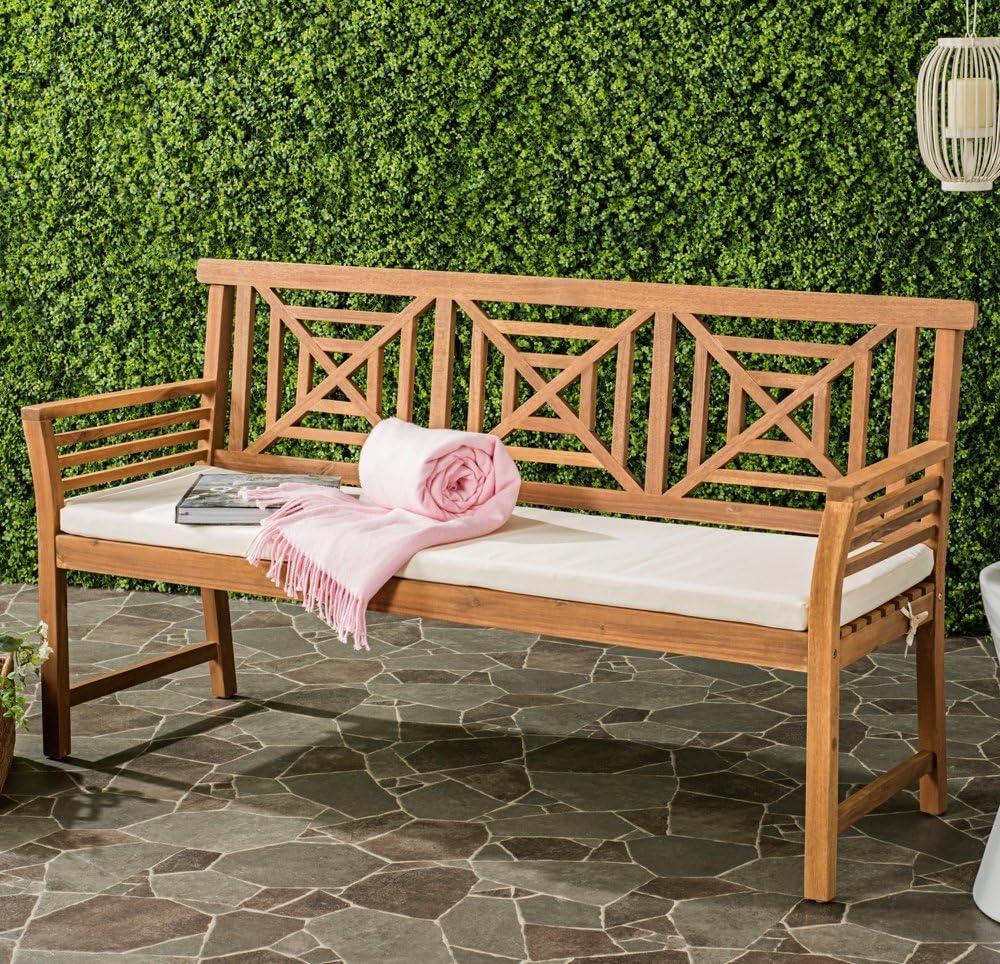 Tropical Villa-Inspired Teak Brown 3-Seat Garden Bench with Beige Cushion