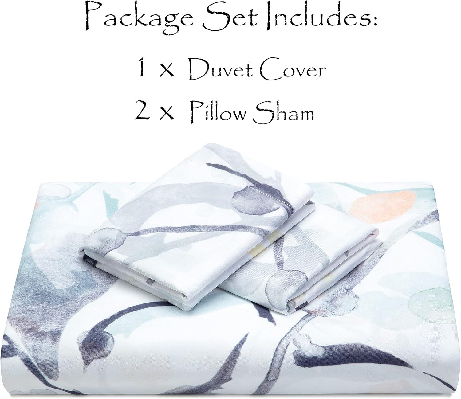 Queen White Watercolor Floral Microfiber Duvet Cover Set