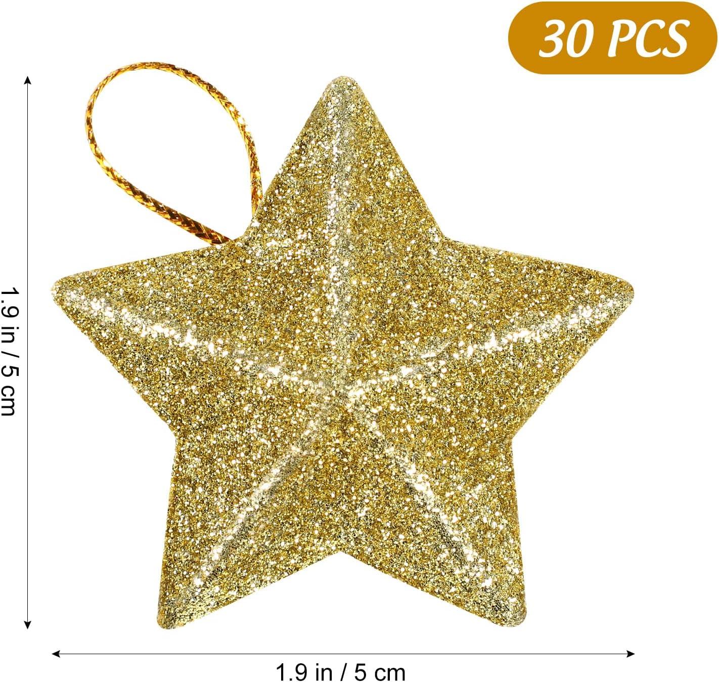 30Pcs Mini Gold Glitter Star Pendant Christmas Tree Hanging Decorations Xmas Star Pendant Tree Ornament Decoration for Christmas
