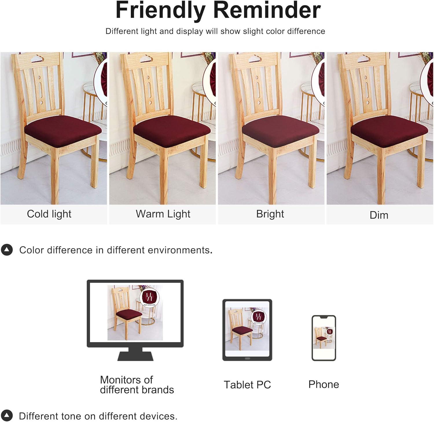 PiccoCasa Velvet Stretchable Printed Dining Room Chairs Slipcover 18" x 18" 6 Pcs Burgundy